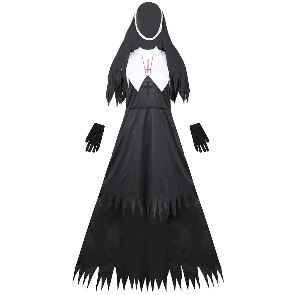 KESYOO Scary Nun Costume for Adults - Traditional Black Sister Robe Halloween Outfit & Cosplay Accessories | Perfect for Halloween Parties, Haunted Houses, and Themed Events