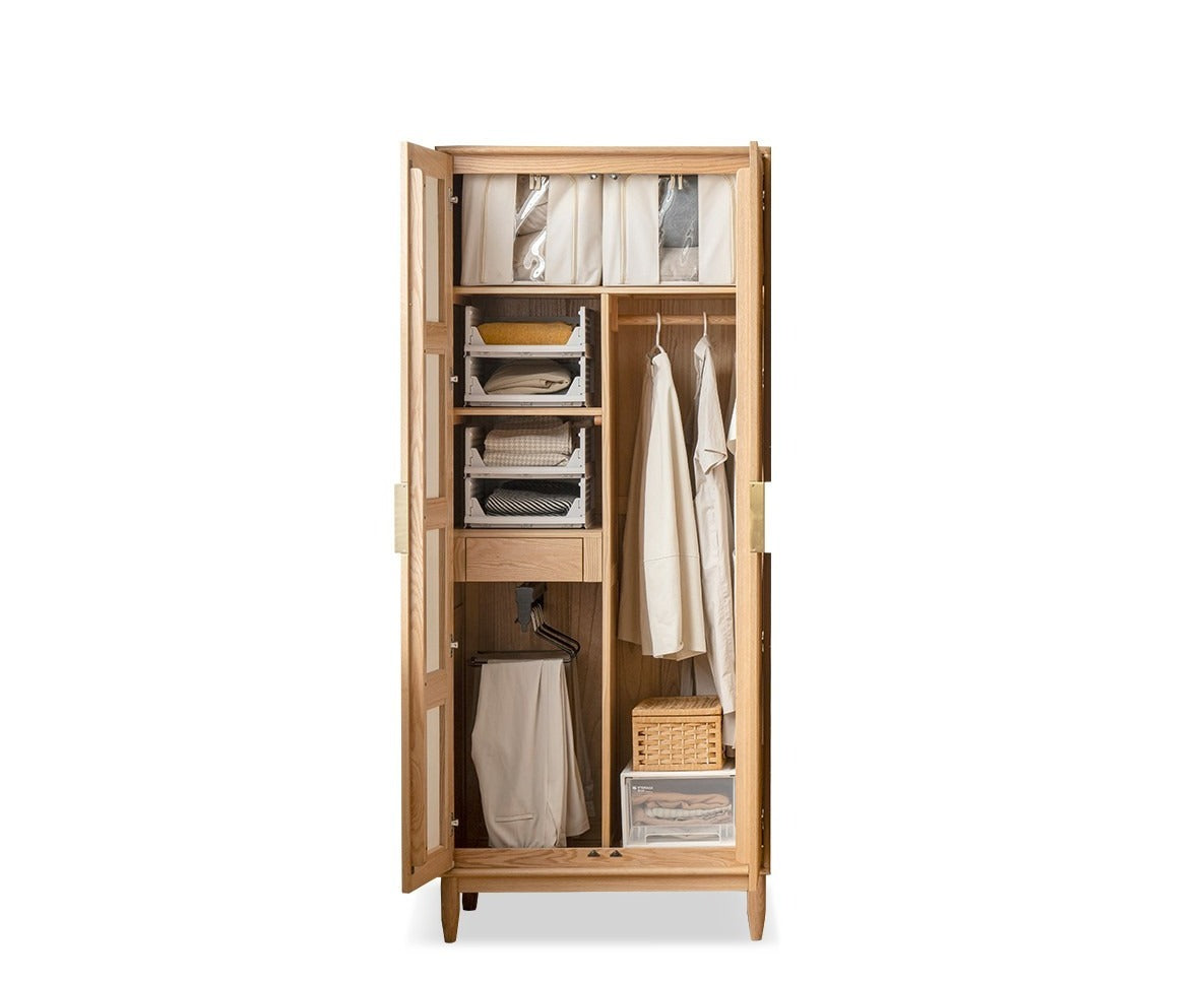 Solid Oak Wood Rattan Wardrobe - Stylish Storage for Bedroom, Living Room & Closet Organization
