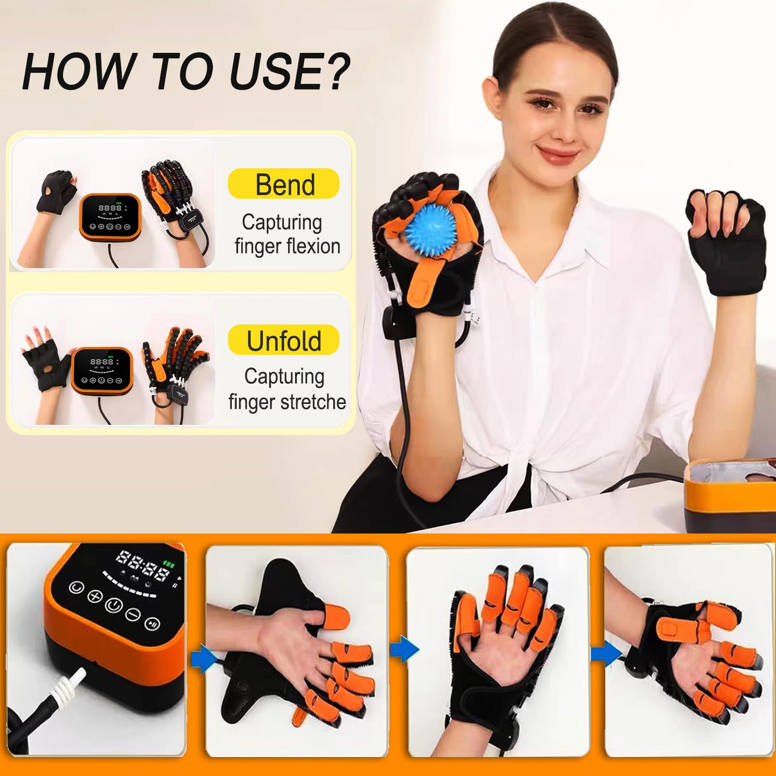Upgraded Rehabilitation Robot Gloves for Stroke Recovery & Hand Therapy - USB Rechargeable Automatic Hand Trainer Gloves - Ideal for Post-Stroke Rehabilitation & Physical Therapy at Home