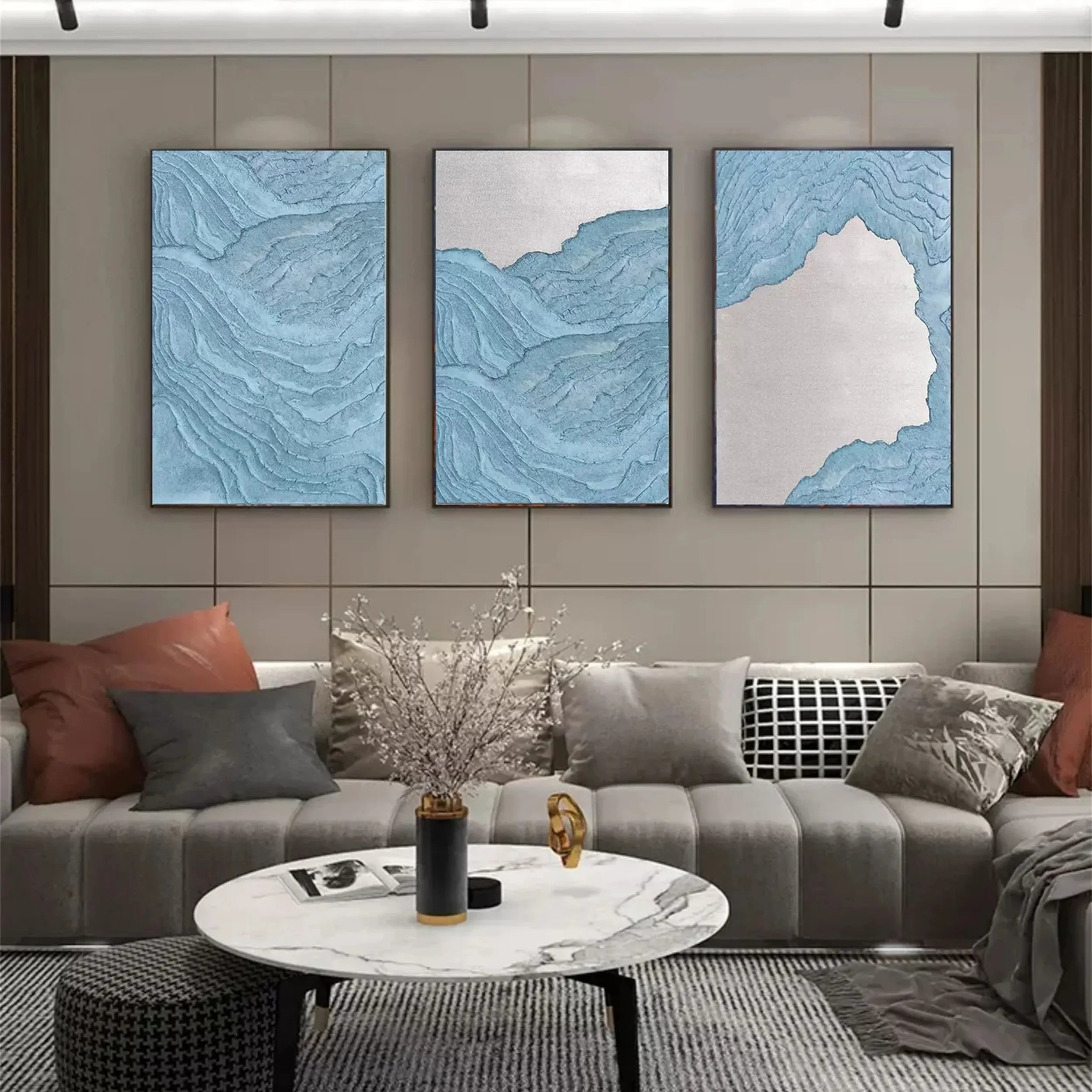 Ocean and Sky Painting Set of 3 - Coastal Wall Art for Living Room, Bedroom & Office Decor | Modern Seascape Canvas Prints | #OS149