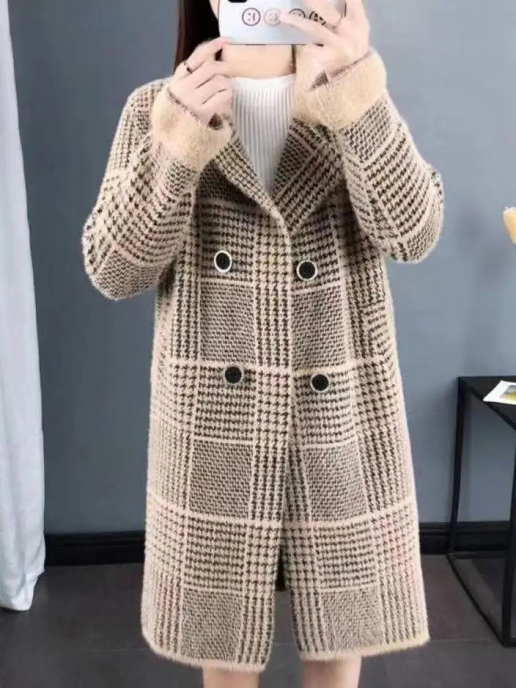 2023 Women's Winter Wool Plaid Coat - Medium Long Thick Square Overcoat with Long Sleeves | Korean Fashion Trend | Warm Outerwear for Fall and Winter | Perfect for Office, Dating & Holiday Outfits