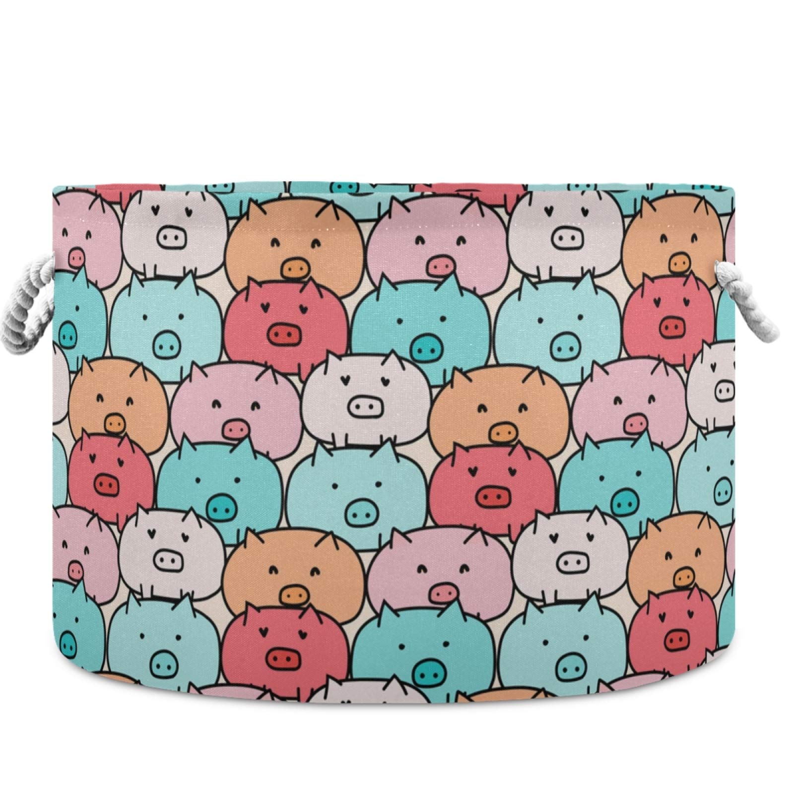 Visesunny Collapsible Large Capacity Pig Cartoon Storage Basket - Durable Cotton Handles Laundry Hamper for Clothes, Toys & Home Organization - Perfect for Bathroom, Bedroom, Nursery & Closet Storage Solutions