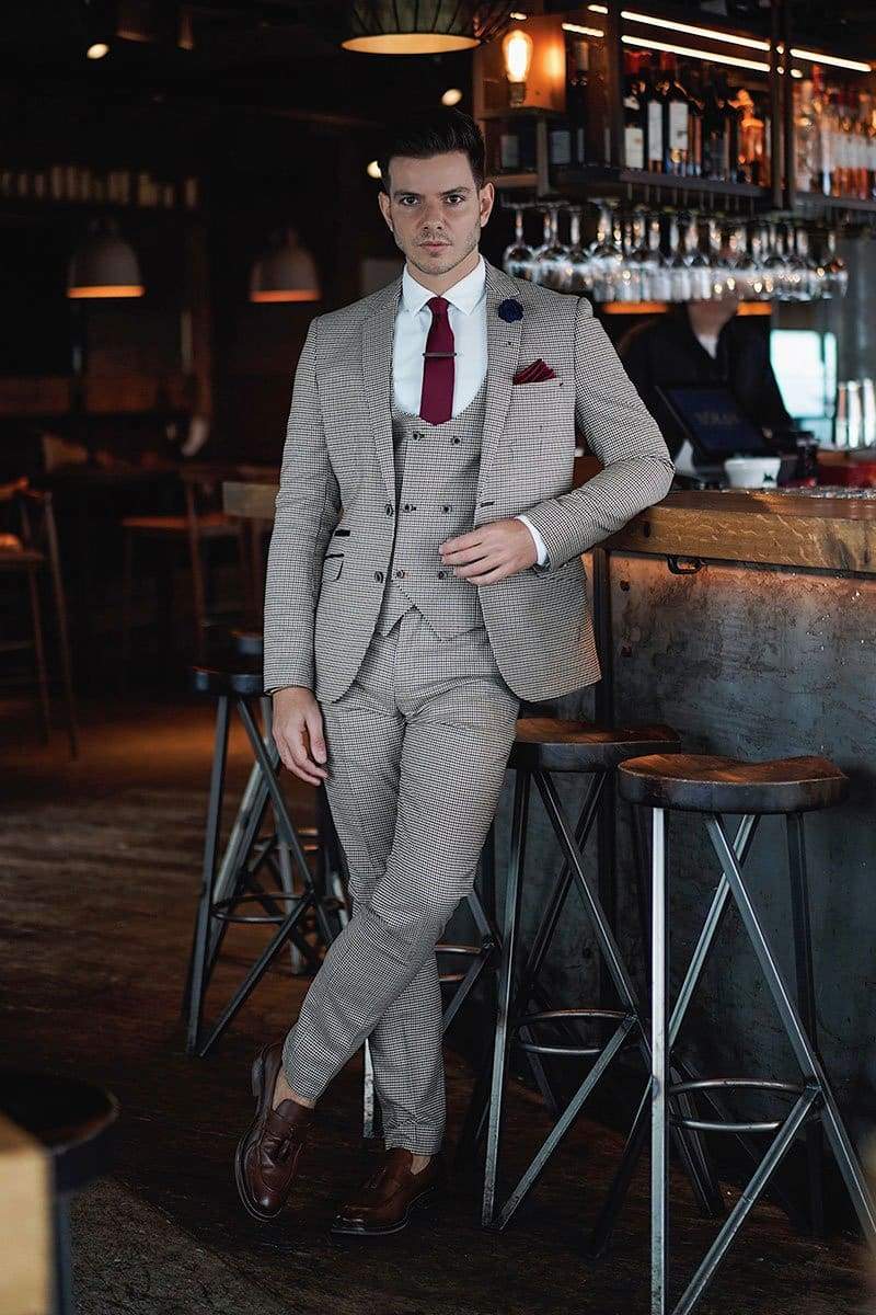Cavani Elwood Grey Houndstooth Slim Fit Tweed Jacket for Men - Stylish Blazer for Business, Office & Formal Occasions