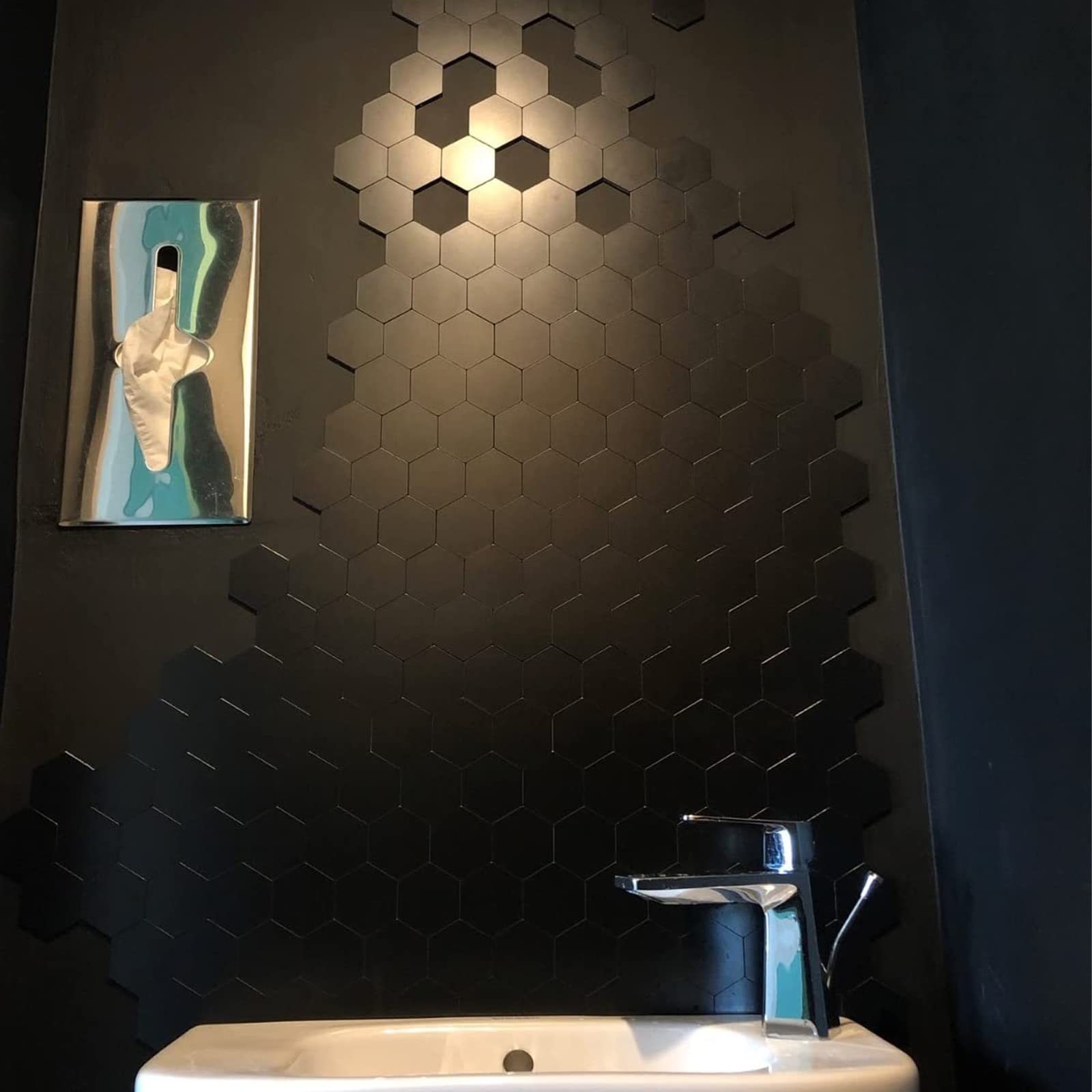 Hexagon Peel and Stick Black Tile Backsplash - Self Adhesive Aluminum Composite Panel for Kitchen Wall (12 Sheets) - Easy DIY Home Upgrade for Backsplash, Bathroom & Laundry Room