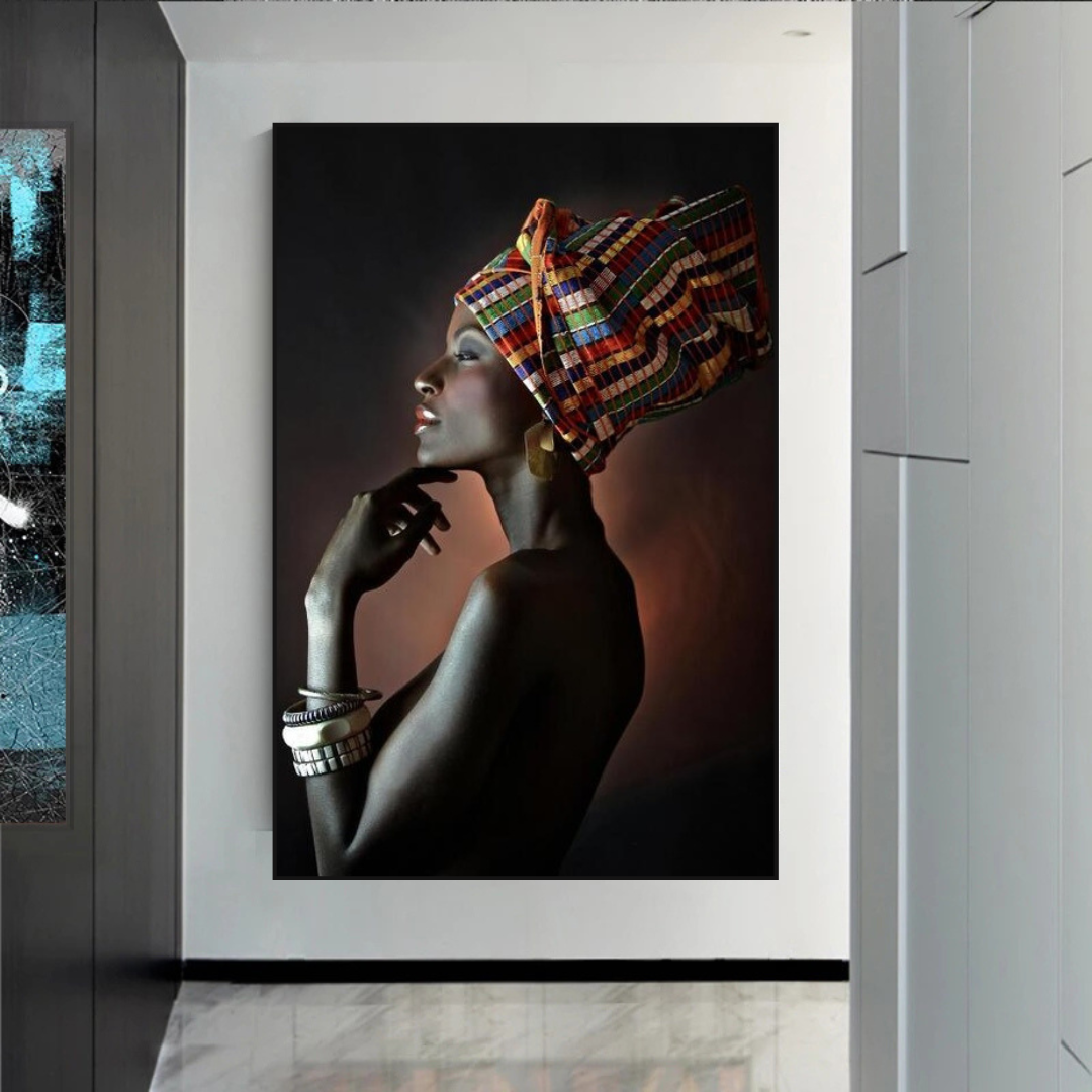 Afro Girl Crowned Flower Canvas Wall Art - Black Girl Empowerment Decor for Living Room, Bedroom & Office - Unique African American Home Wall Decor