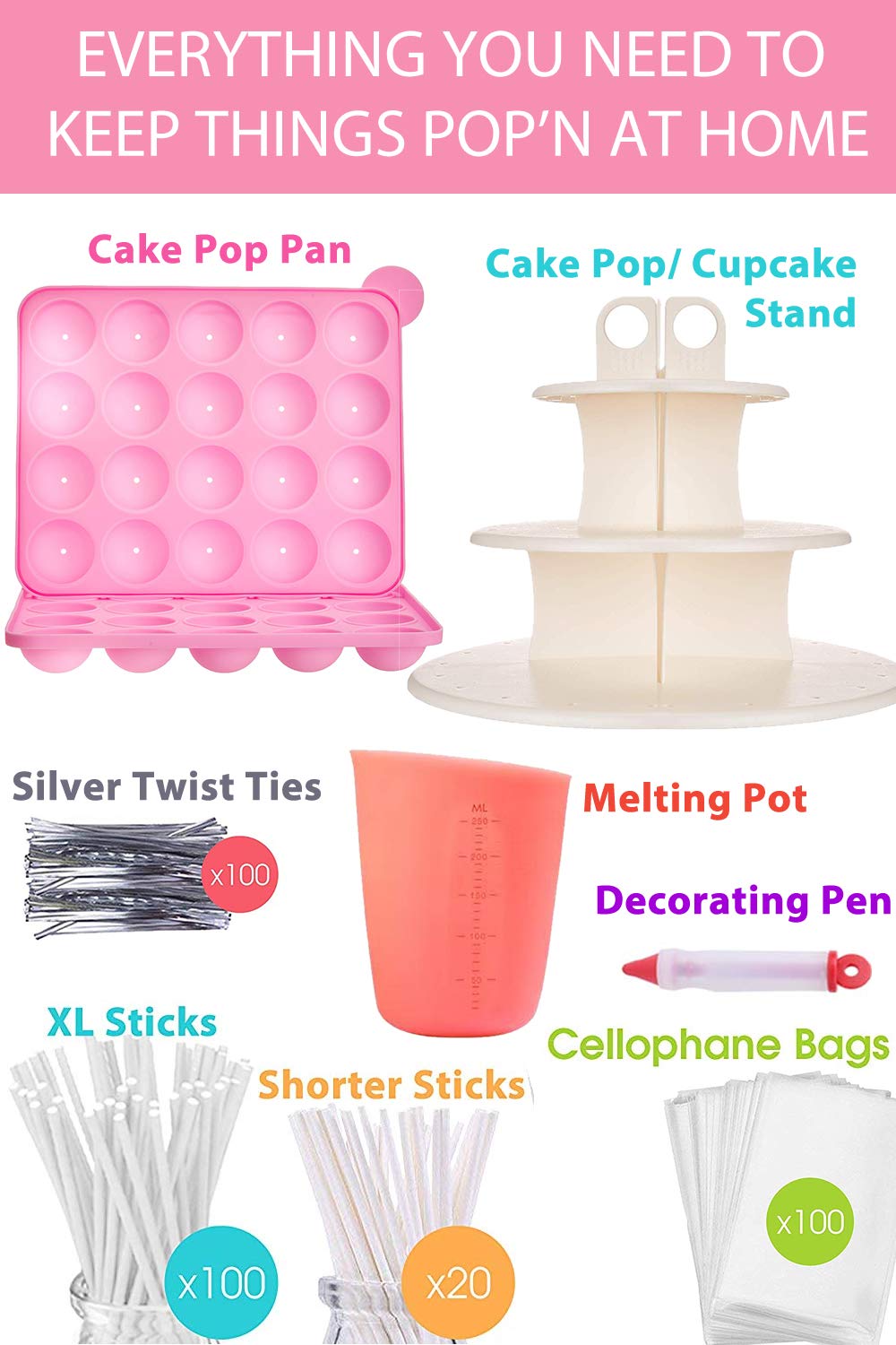 APRON HEROES Nonstick Silicone Cake Pop Maker Kit - Includes Cake Pop Stand, Molds, 120 Lollipop Sticks, Melting Pot, Decorating Pen & Twist Ties - Perfect for Birthday Parties, Baby Showers & Holiday Baking