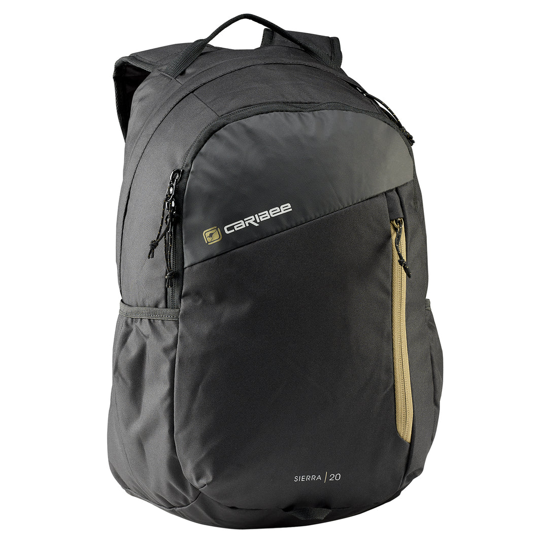 Caribee Sierra 20L Sports Backpack - Lightweight Hiking Daypack for Men & Women, Water-Resistant Black/Gold Outdoor Backpack for Travel, Gym, Work & School