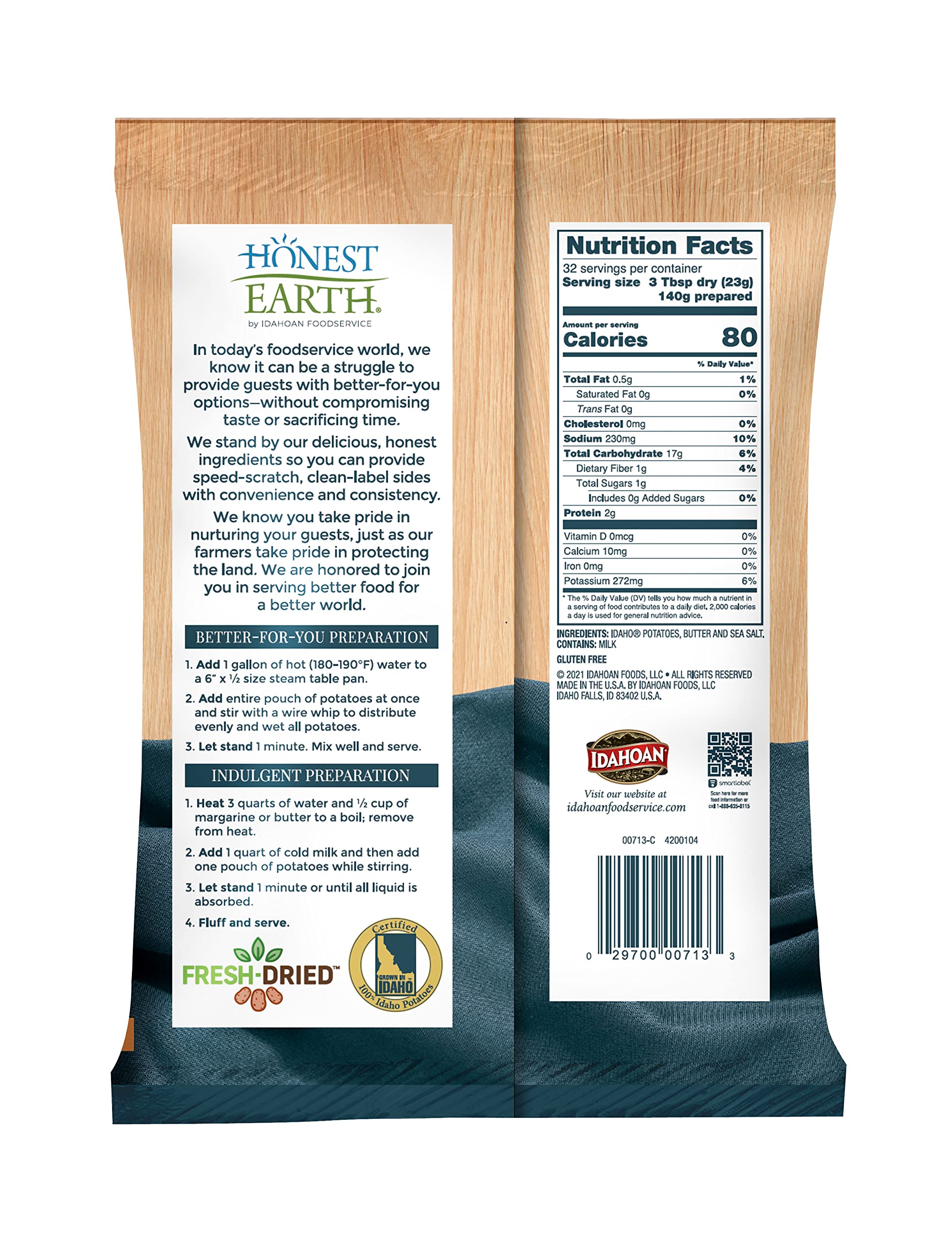 Honest Earth Creamy Mashed Potatoes with Butter & Sea Salt - 26oz Pouch (8 Pack) | Instant Side Dish for Thanksgiving, Christmas Dinner & Family Gatherings