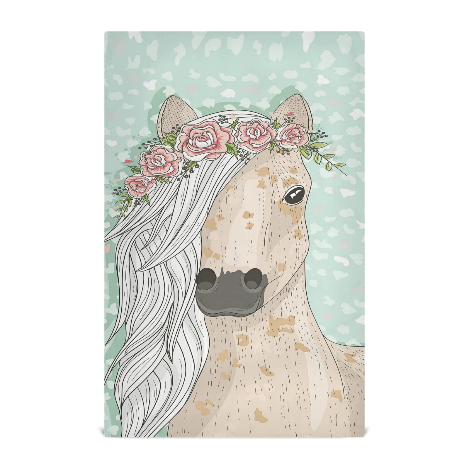 Fairytale Horse with Flowers Set of 6 Polyester Kitchen Dish Towels - Hemmed Waffle Weave Dishcloths, Hand & Bar Tea Towels with Hanging Loop for Kitchen, Dining & Hostess Gifts