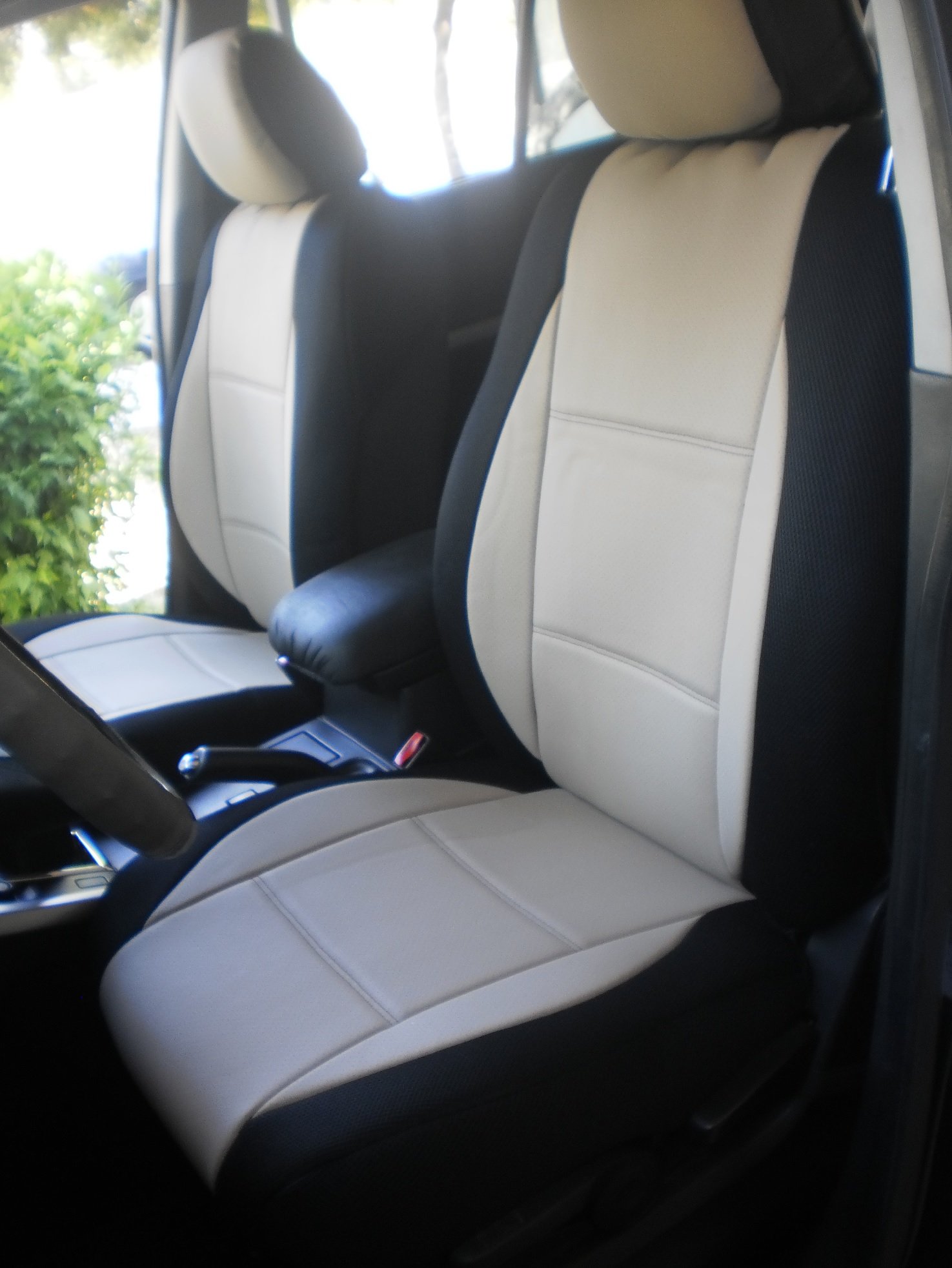 Premium Custom Car Seat Covers for Toyota Prius 1997-2003 | TopCar-Athens Mix Leatherette & Synthetic Fabric | Sugar & Black Sides | Perfect for Daily Commuting & Road Trips