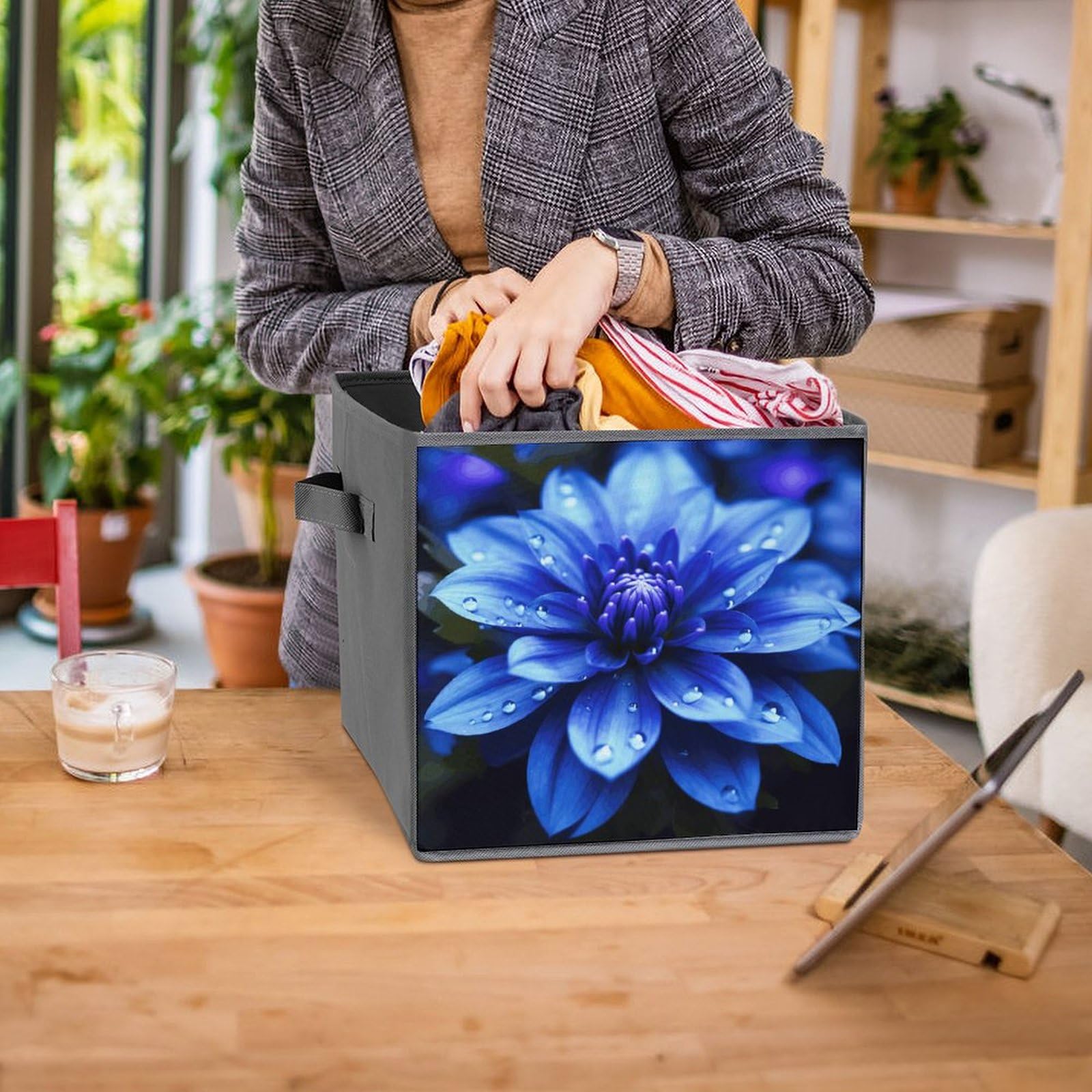 6-Piece Collapsible Storage Bins with Handles - Blue Floral Printed Foldable Organizing Baskets for Home, Closet, Shelves & Office | Space-Saving Storage Solutions for Toys, Books & Household Items