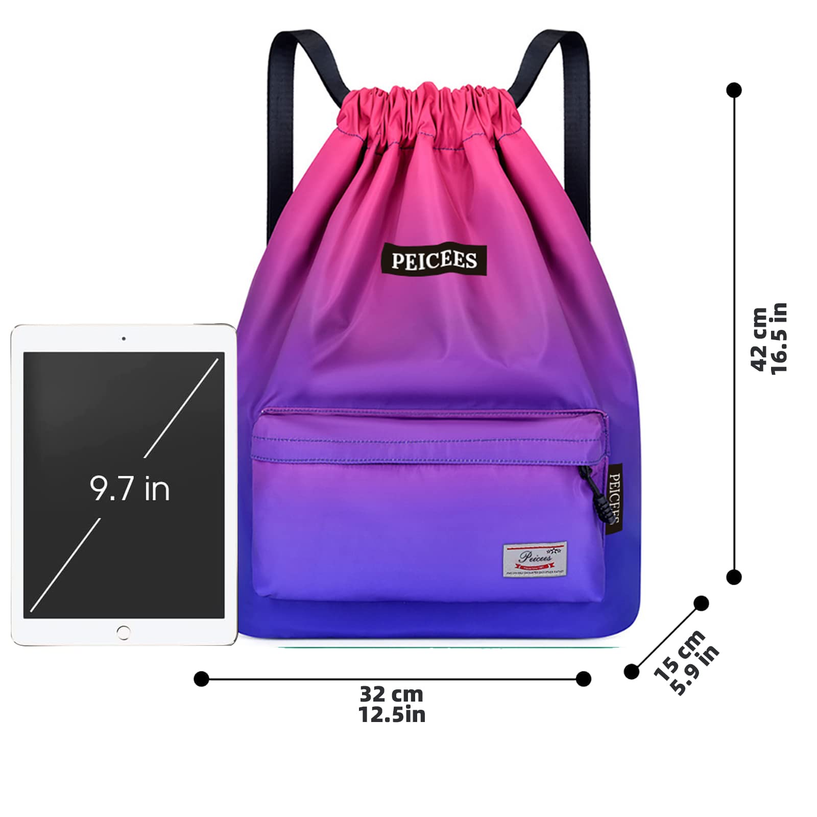 Waterproof Drawstring Sports Bag - Lightweight Sackpack Backpack for Men & Women - Ideal for Gym, Running, Travel & Outdoor Activities