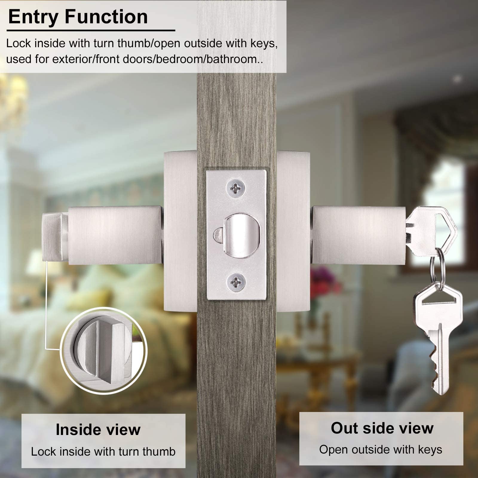 9 Pack Reversible Satin Nickel Door Handles - Square Keyed Entry Door Levers for Exterior Use (Not Keyed Alike) - Perfect for Home, Office & Commercial Security Doors
