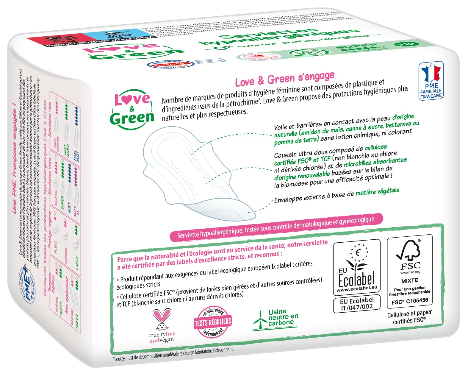 Love & Green Organic Cotton Panty Liners, 12 Count - Fragrance-Free, Hypoallergenic, Plastic-Free, Unscented for Sensitive Skin | Daily Freshness & Comfort, Ideal for Travel & Active Lifestyle