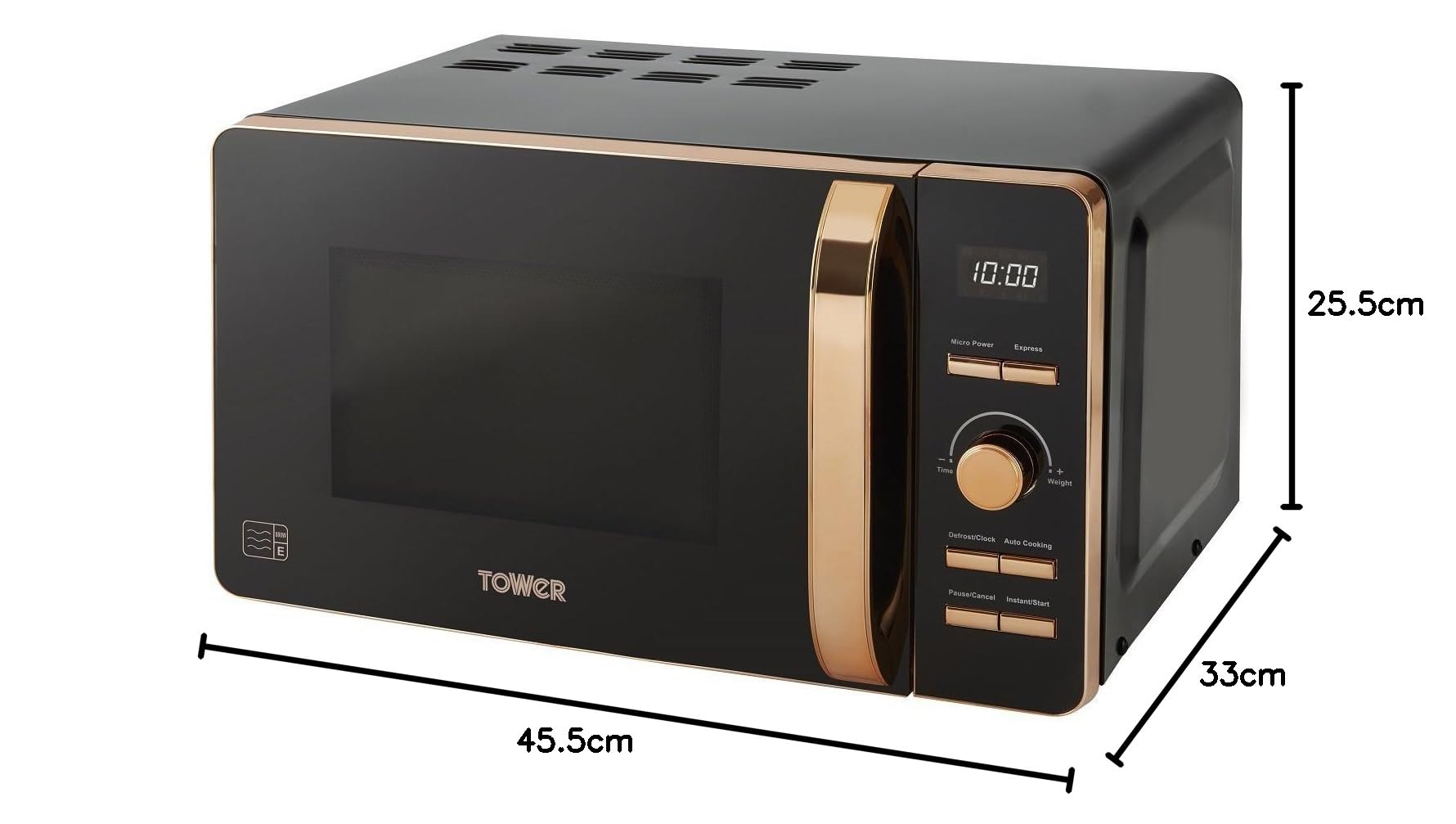 T24021 Digital Microwave Oven - 20L, 800W, 60-Minute Timer, 8 Auto Cook Presets, Black & Rose Gold - Perfect for Small Kitchens, Dorm Rooms & Office Break Areas