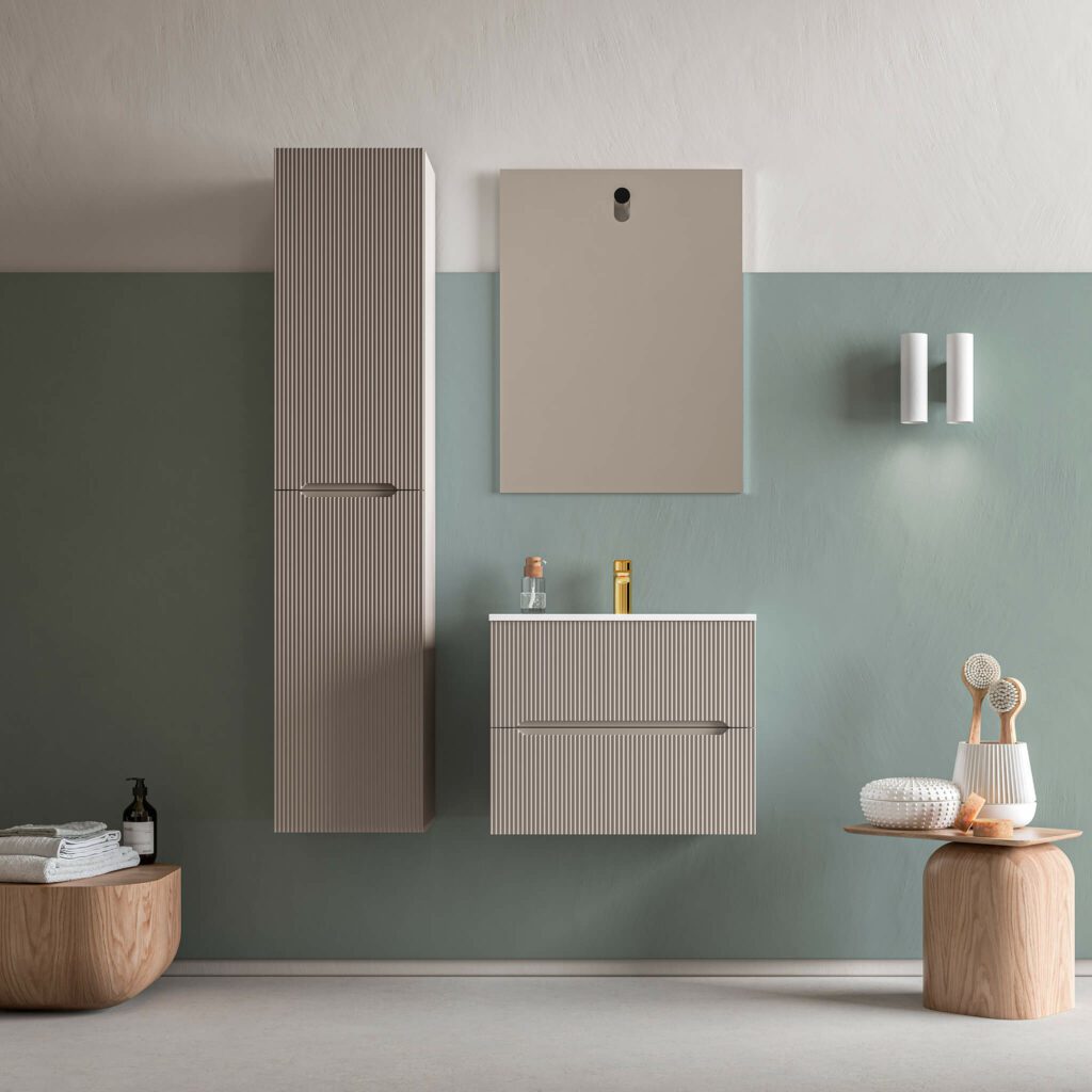 Runway 24 Warm Grey Matt Wall Mount Vanity - Porcelain or Solid Surface with High Resistance Coating | Perfect for Modern Bathroom & Powder Room Decor