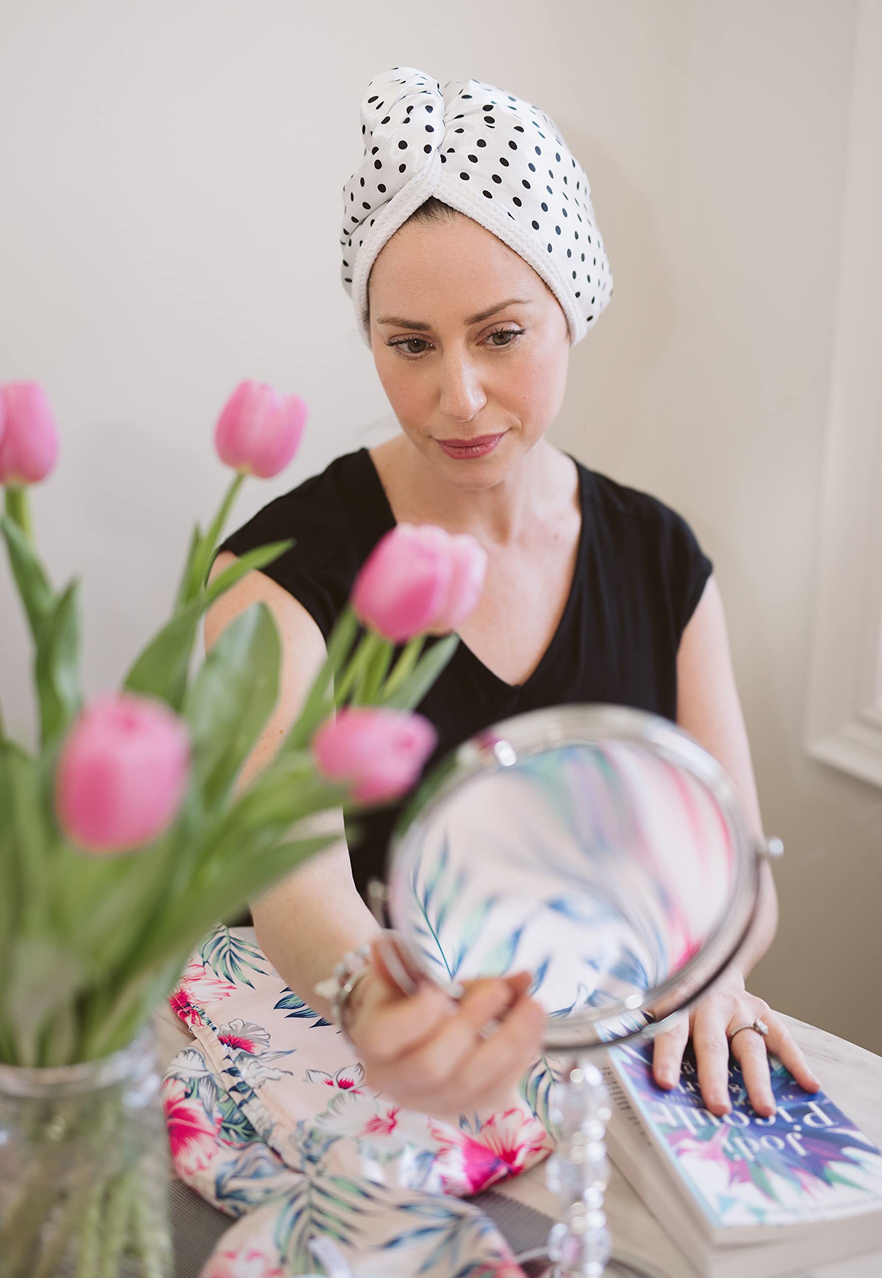 Polka Dot Reversible Satin Hair Towel Wrap for Women - Soft & Absorbent Hair Turban for Drying Wet Hair - Perfect for Shower, Spa, Salon & Home Use
