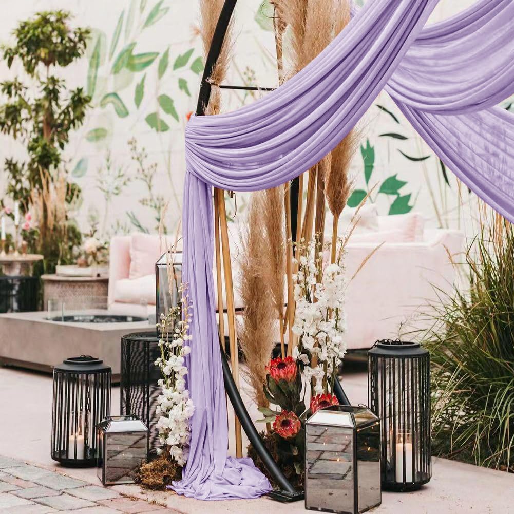 Lilac Sheer Chiffon Wedding Arch Draping Fabric - 2 Panels 30'' x 18FT for Bridal Shower, Easter Party & Church Ceremony Decor | Elegant Backdrop for Outdoor Weddings, Garden Parties & Photo Shoot Background