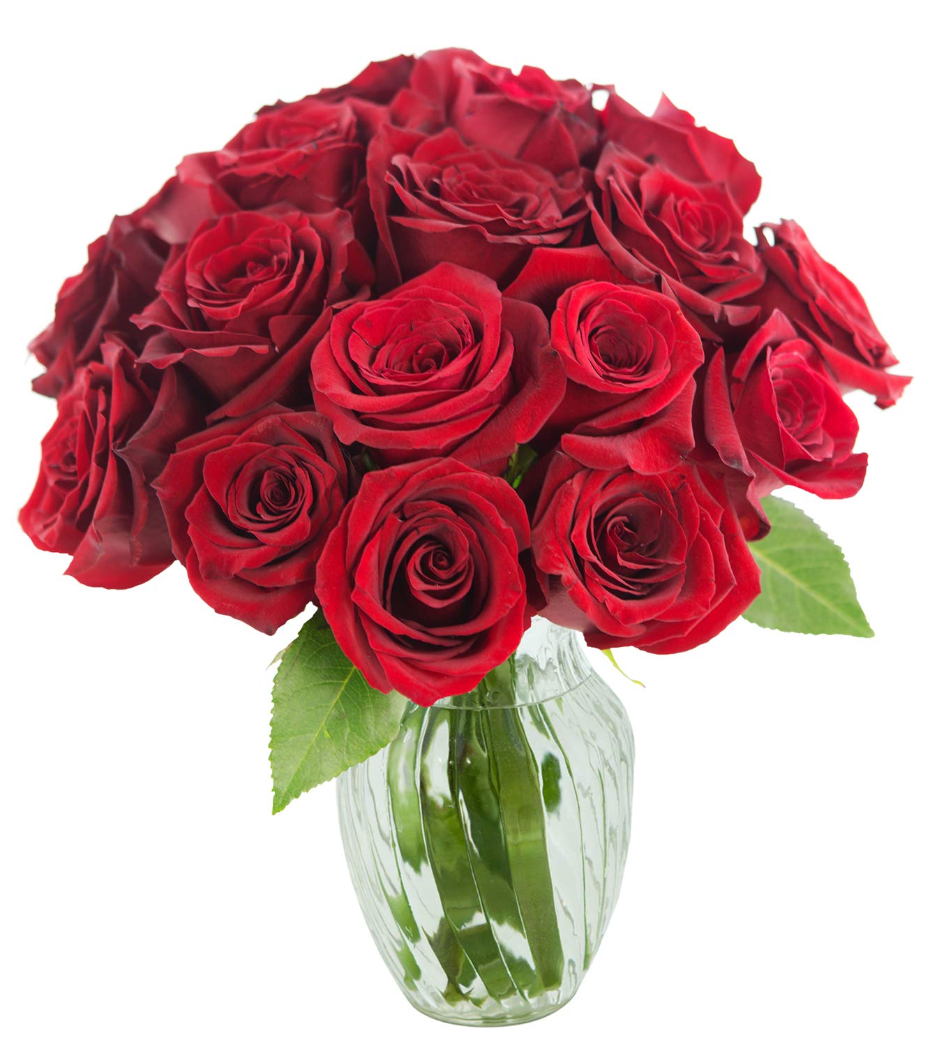 KaBloom PRIME NEXT DAY DELIVERY - Romantic Classic Bouquet of 18 Fresh Red Roses with Glass Vase - Birthday, Anniversary, Valentine's Day, Mother's Day Gift - Perfect for Weddings, Home Decor & Romantic Surprises