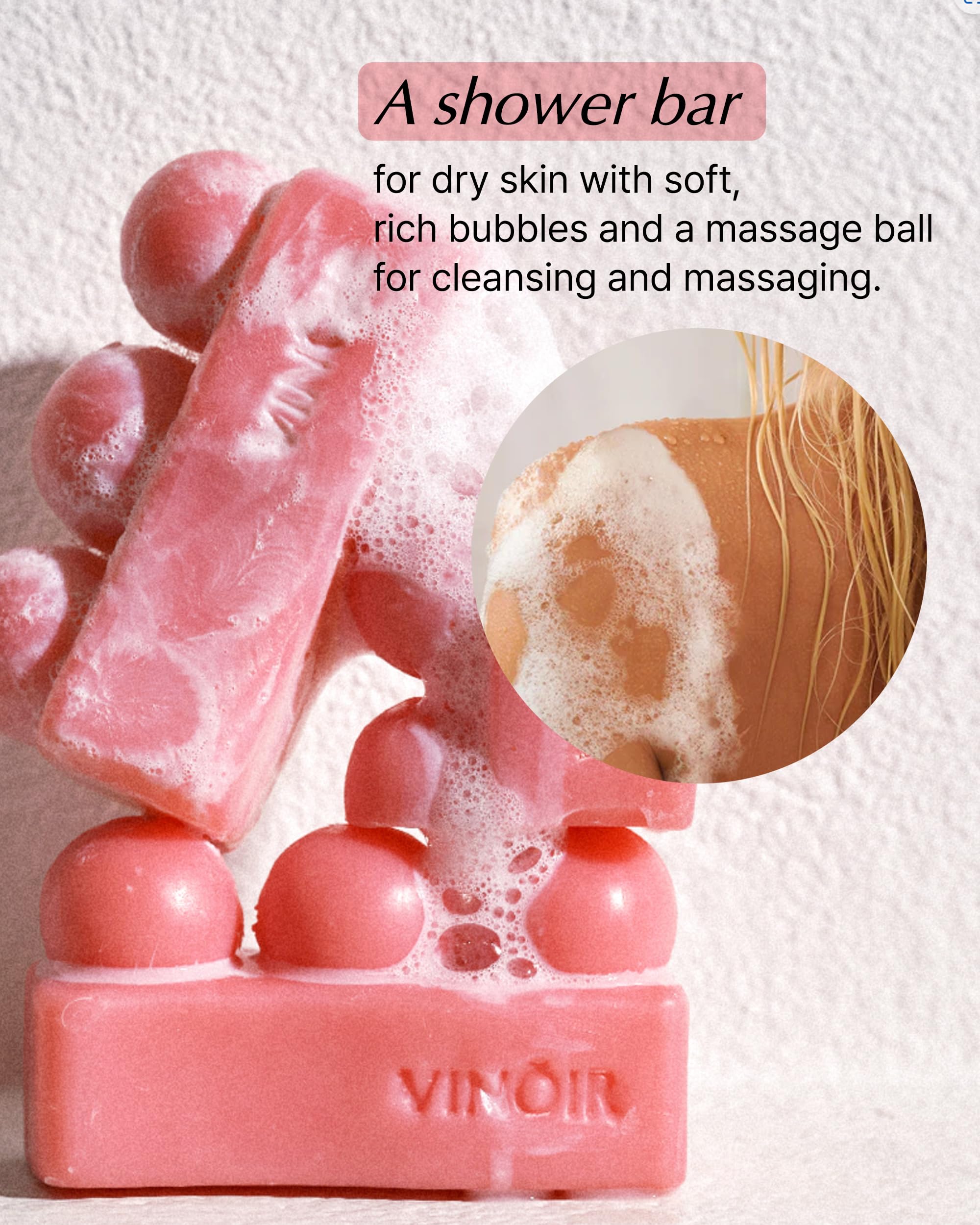 VINOIR Decanting Shower Bar SIPPING DUSK - Natural Body Wash Soap with Rich Lather & Relaxing Massage - Spicy Berry Lavender Scented Bar Soap for Dry Skin (3.5oz) | Perfect for Spa Nights, Self-Care Routines & Gift Giving
