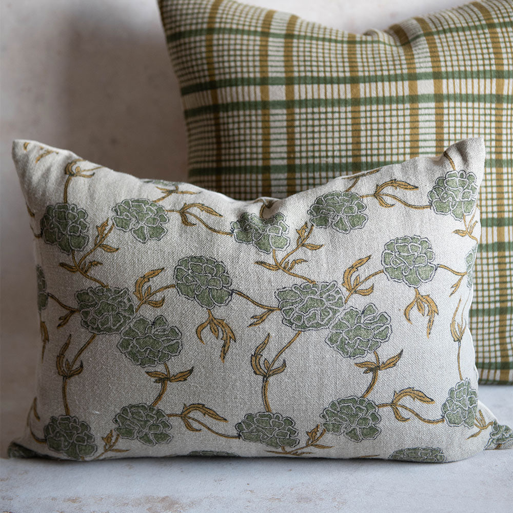 Handmade Linen Block Printed Pillow Cover No. 0230 - Bohemian Home Decor for Living Room, Bedroom & Sofa