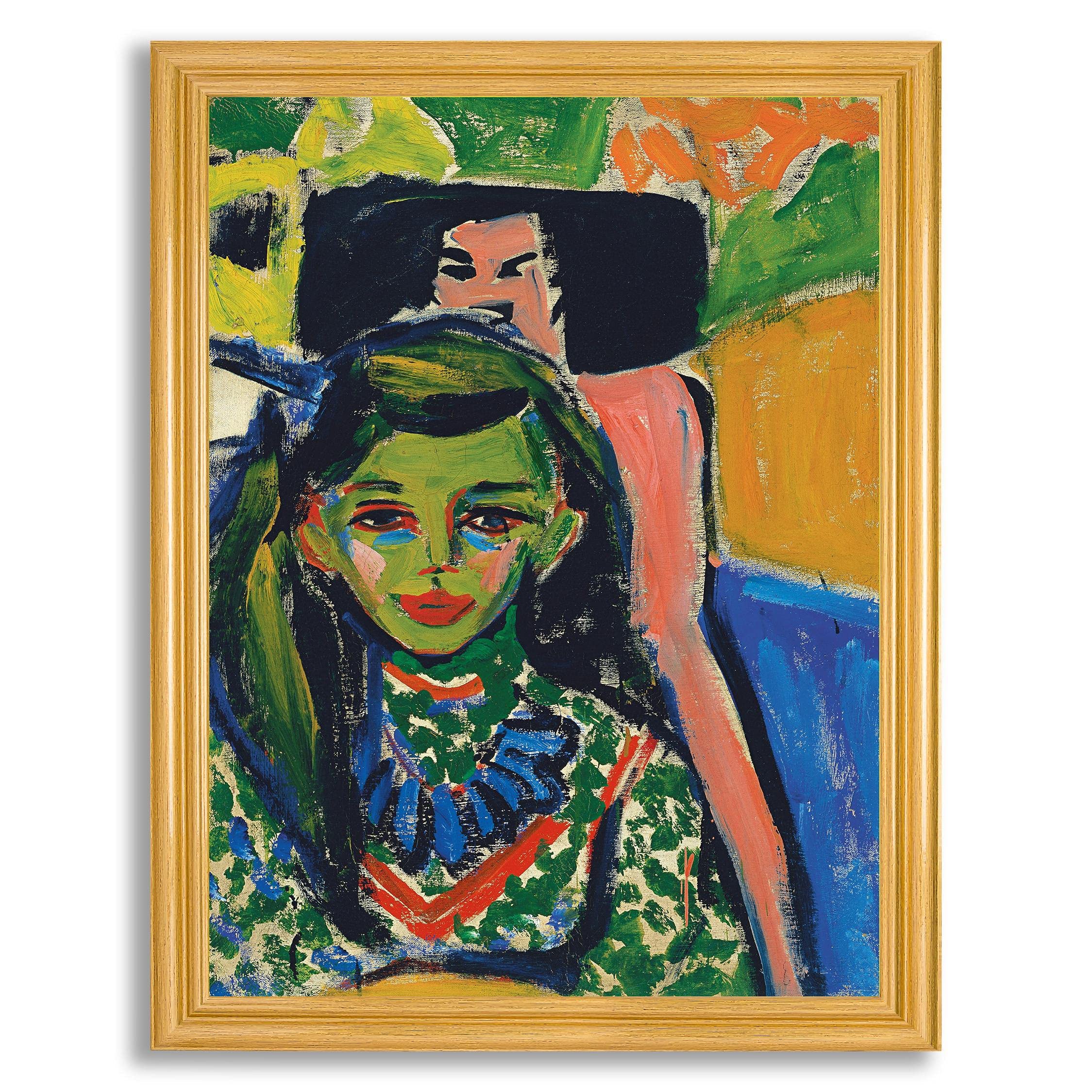 Ernst Ludwig Kirchner Framed Canvas Wall Art - Eight Franzi Silla Tallada Reproduction Painting | Fine Art Gallery Print in Wood Frame | Home Decor for Bedroom, Living Room & Office | Perfect Gift for Art Lovers & Interior Design