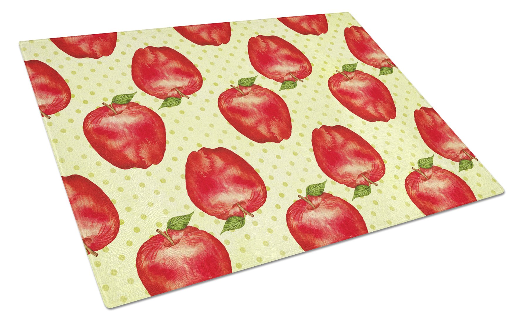 Watercolor Apples & Polkadots Tempered Glass Cutting Board - Large Decorative Kitchen Chopping & Serving Board (16