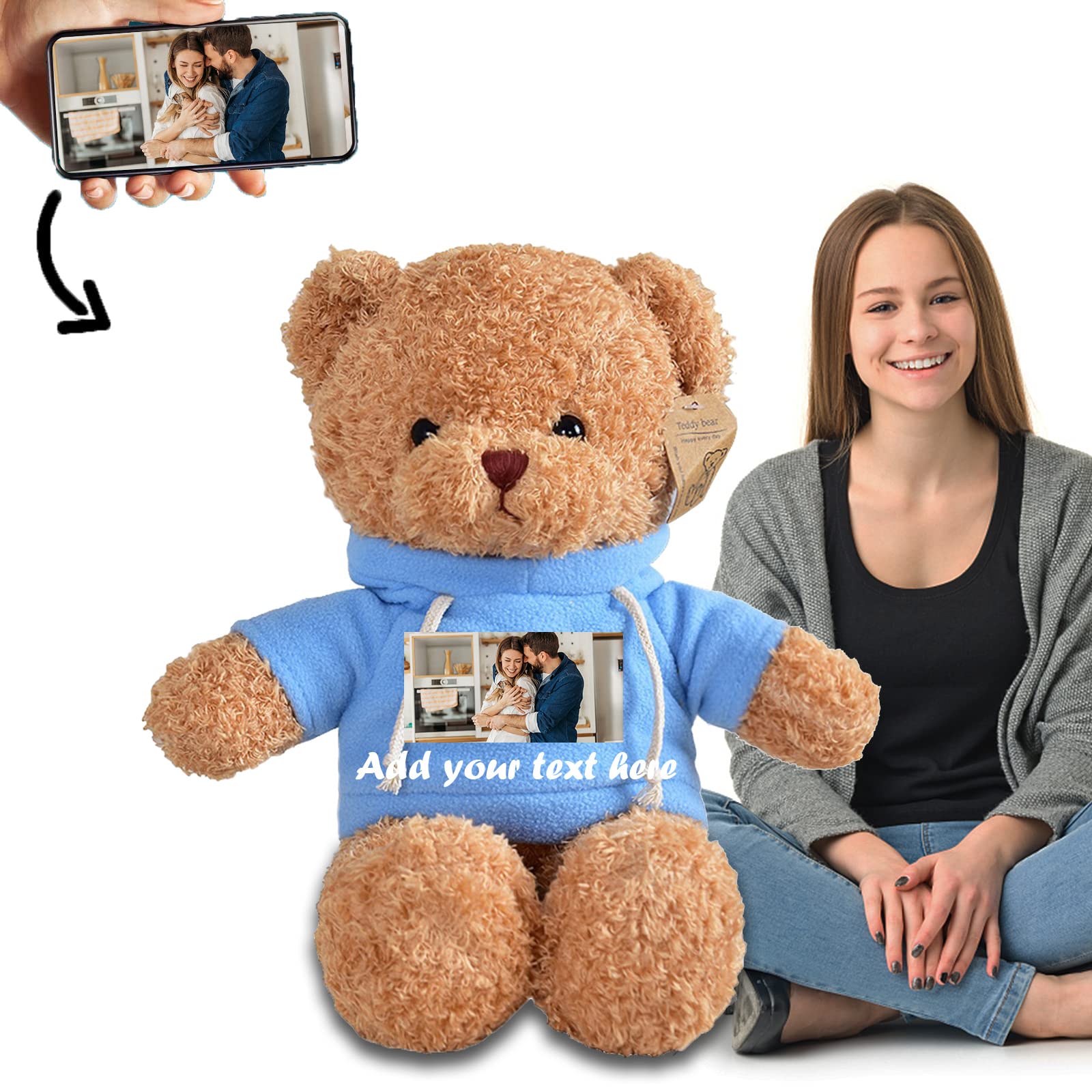 44 Inch Giant Personalized Teddy Bear Plush - Custom Text & Image Gift for Girlfriend, Birthday, Christmas, Apology - Soft Brown Stuffed Animal for Men & Women (Great for Cuddling, Bedroom Decor, Romantic Surprises)