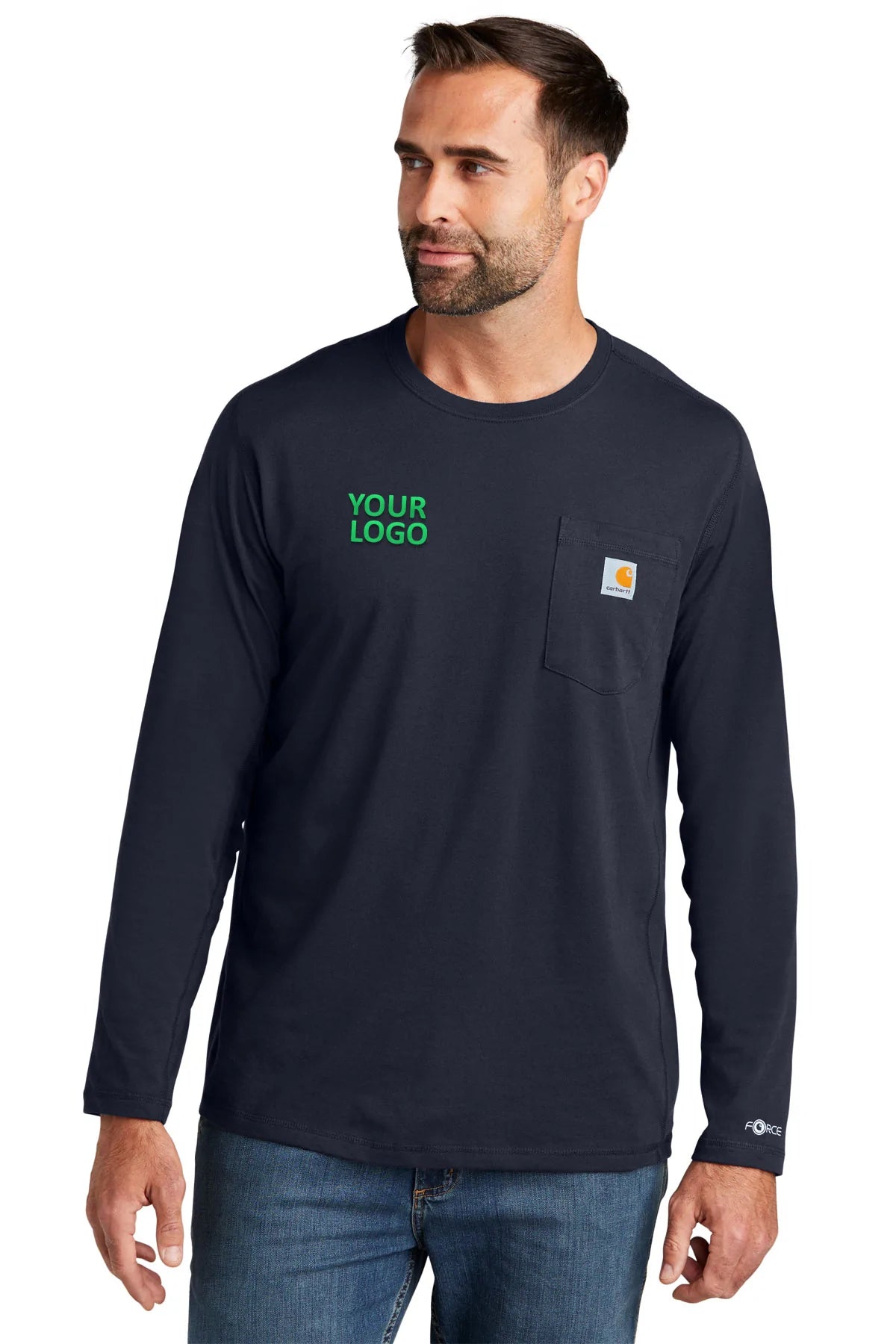 Carhartt Men's Long Sleeve Pocket T-Shirt - Comfortable Workwear with Custom Pockets - Navy Blue - Perfect for Construction, Outdoor Work and Casual Wear