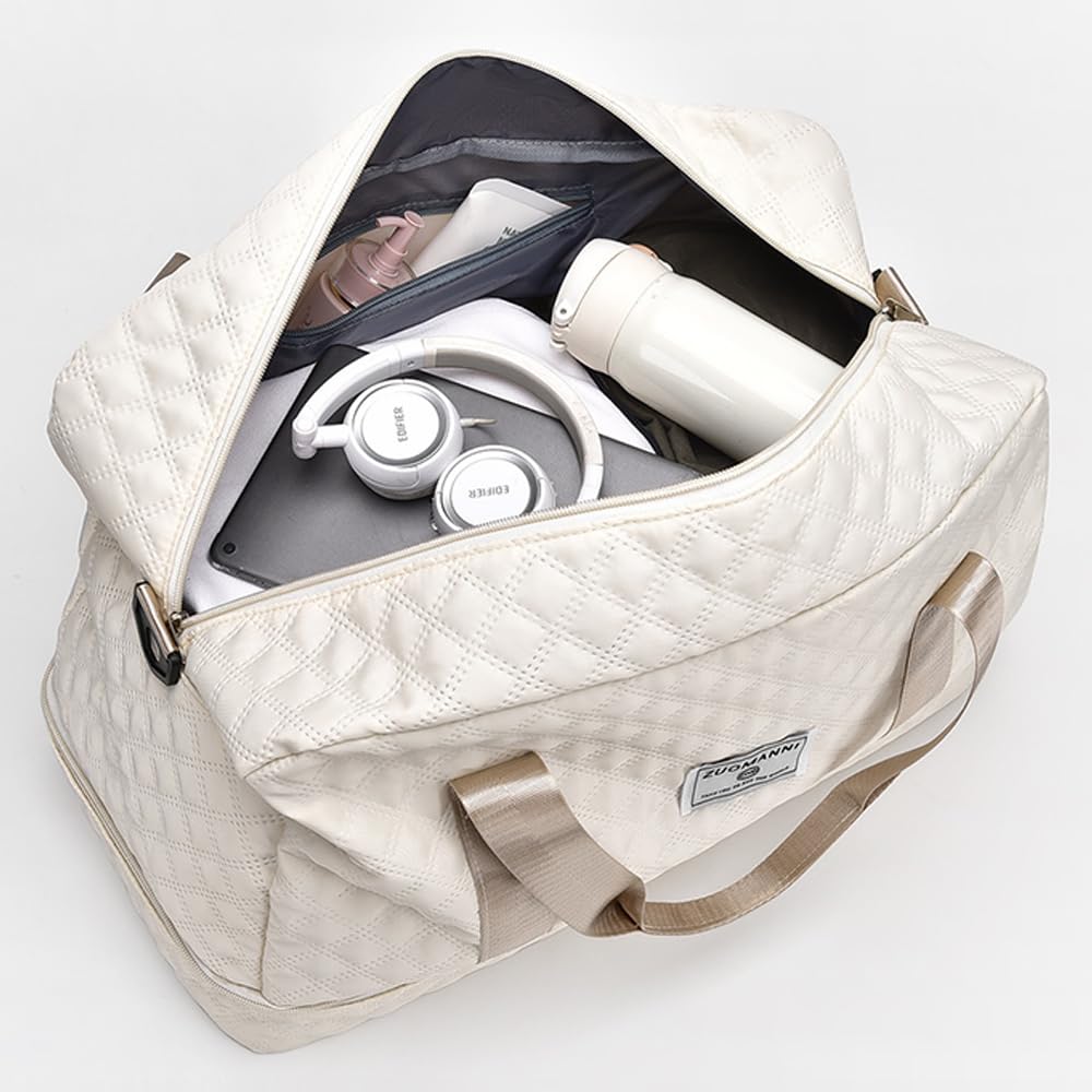 Premium Travel Duffel Bag for Men & Women with Shoe Compartment - Waterproof Carry-On Gym Bag for Fitness, Sports & Weekend Trips - Lightweight Off-White Travel Gear for Airplane, Camping & Workout
