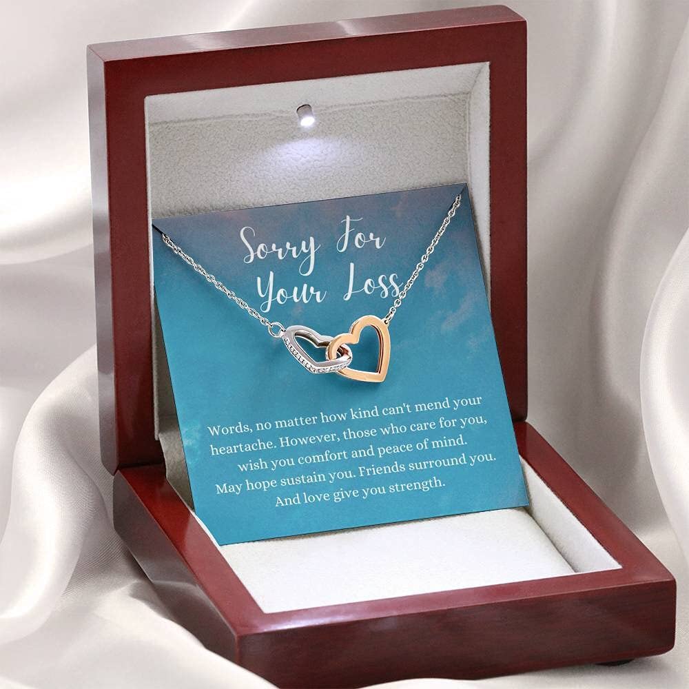 Handmade Interlocking Hearts Necklace - Personalized Memorial Gift for Loss of Spouse (White & Gold) - Perfect for Grieving & Remembrance