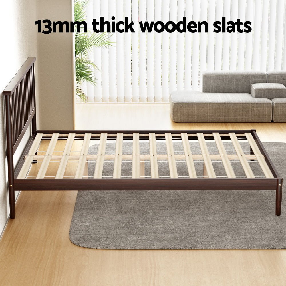 Solid Pinewood Bed Frame with Walnut Finish & Bonita Pillow Top Medium Firm Mattress - Double Package for Bedroom, Guest Room, or Dormitory