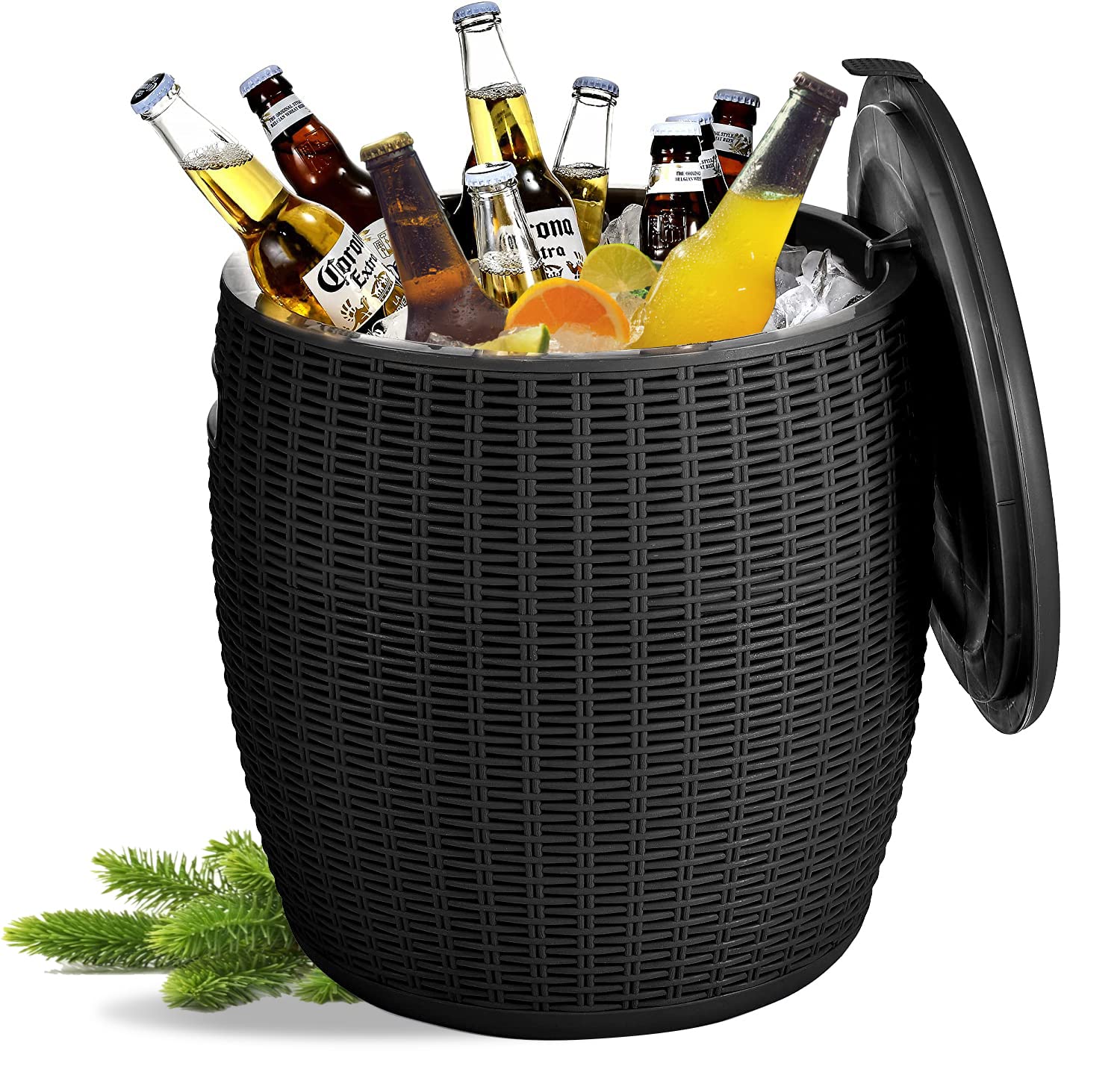 Furnivilla 3-in-1 Outdoor Cooler Table - 45L/11.8 Gallon Ice Bucket Bar Table with Beer & Wine Cooler for Patio, Poolside, Garden, Backyard, Hot Tub & BBQ Parties (Mini, Black) - Perfect for Summer Gatherings and Outdoor Entertaining