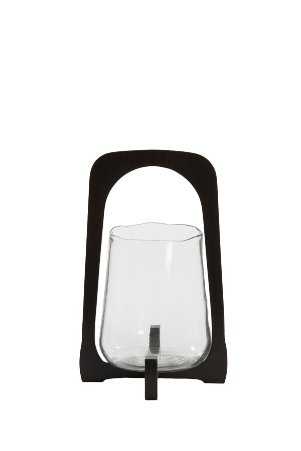 Anosy Small & Large Hurricane Candle Holder - Black, Natural Wood & Clear Glass Finish - Perfect for Home Decor, Wedding Centerpieces, and Romantic Ambiance