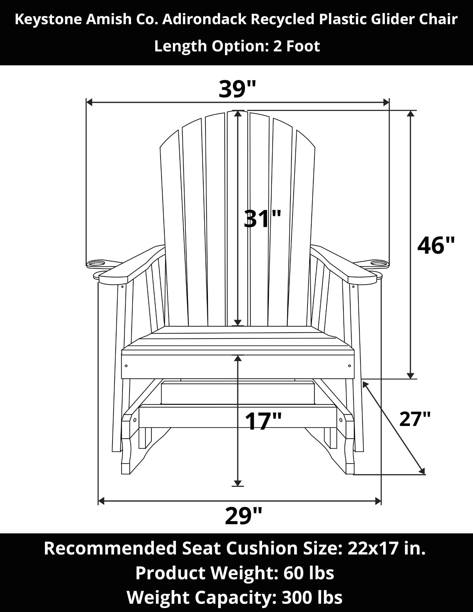 Premium Keystone Amish Co. Adirondack Poly Composite Glider Chair - Durable Outdoor Rocking Chair for Patio, Garden & Backyard Relaxation