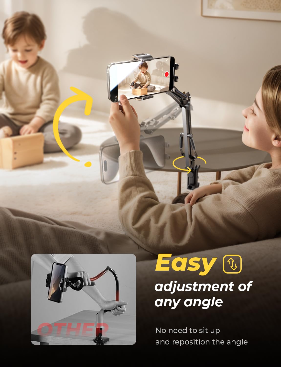 Flexible Gooseneck Phone Holder for Bed & Desk - iPhone 16/15 Stand for Watching & Filming