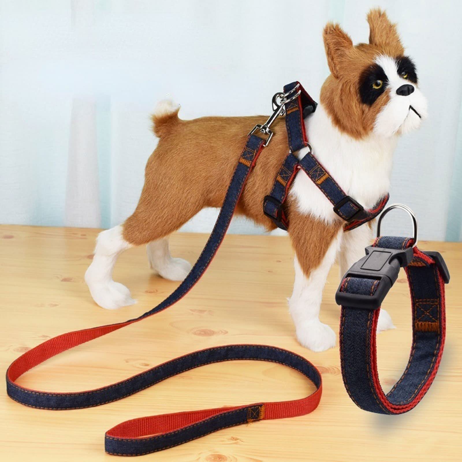 LINKANRUO Slip Leads for Dogs - Adjustable Denim Dog Leash & Vest Harness - Pet Training Supplies for Small Medium Large Breeds - Perfect for Walking, Training, and Outdoor Adventures
