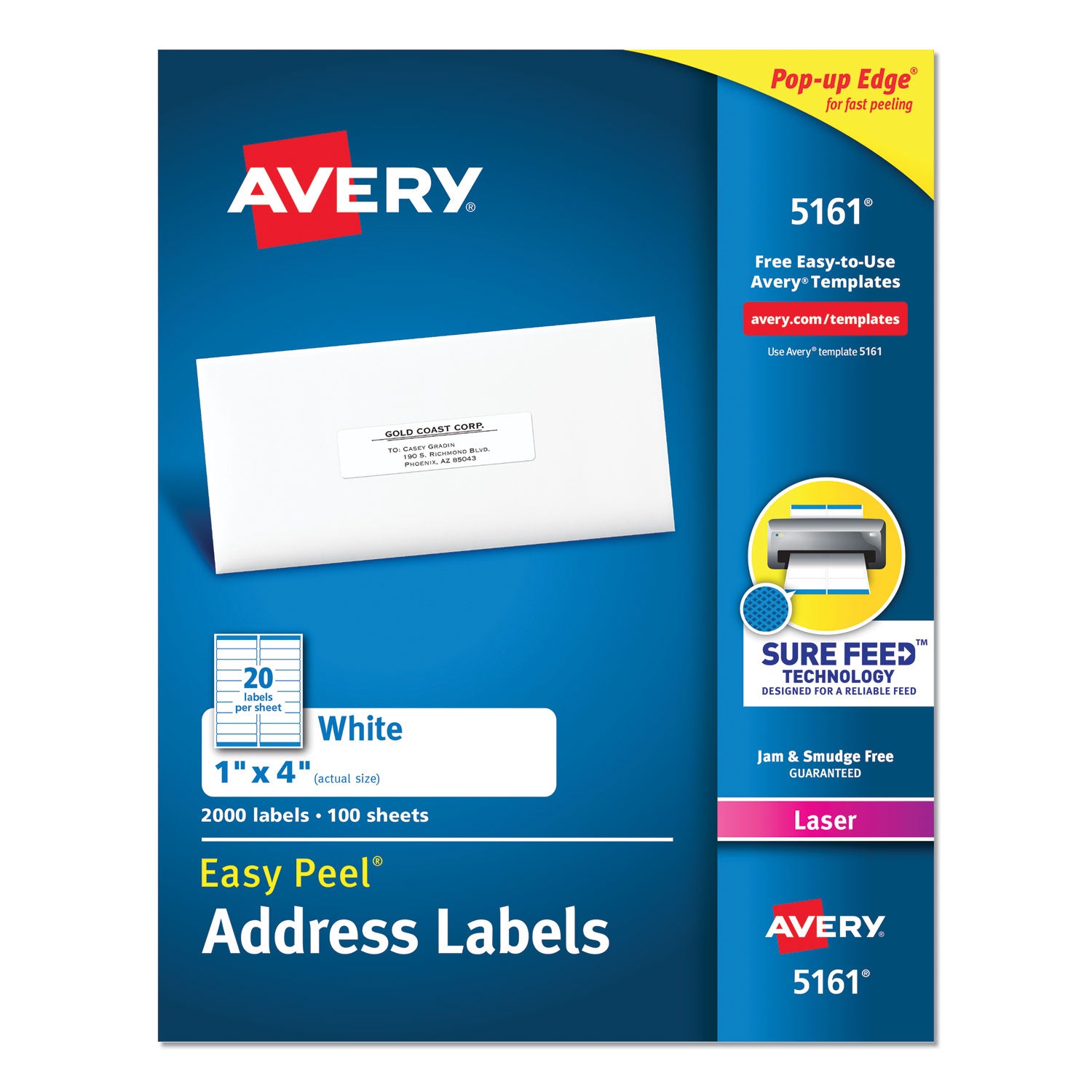 Avery® Easy Peel White Address Labels with Sure Feed Technology for Laser Printers, 1