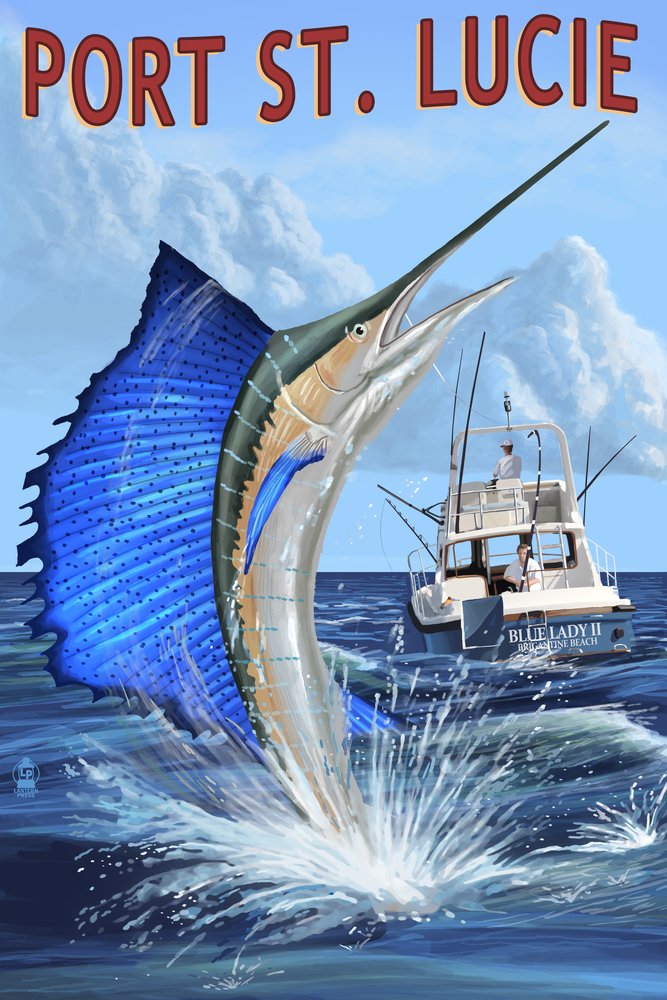 Signed Sailfish 52673 Art Print - 24x36 Wall Decor Poster - Florida Coastal Theme - Perfect for Beach House, Office & Nautical Decor