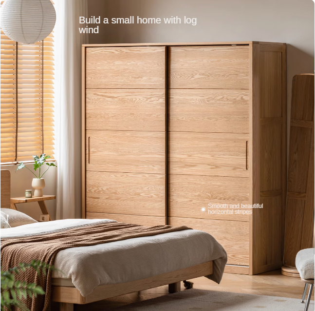 Solid Oak Wood Sliding Door Wardrobe Closet - Modern & Durable Storage for Bedroom, Living Room, or Walk-In Closet Organization