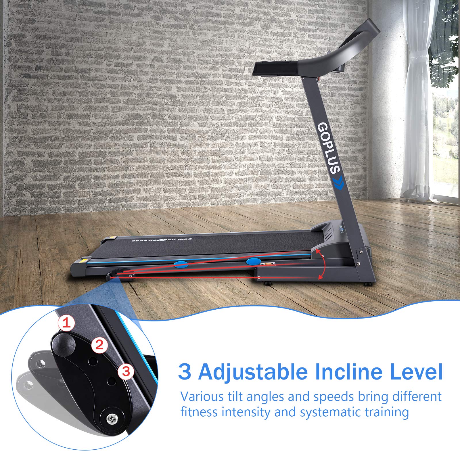 Goplus 2.25HP Folding Treadmill with Incline - Electric Running Machine for Home & Gym, Blue Backlit LCD Display, Cardio Workout Equipment for Walking, Jogging & Fitness Training | Perfect for Small Spaces & Home Exercise