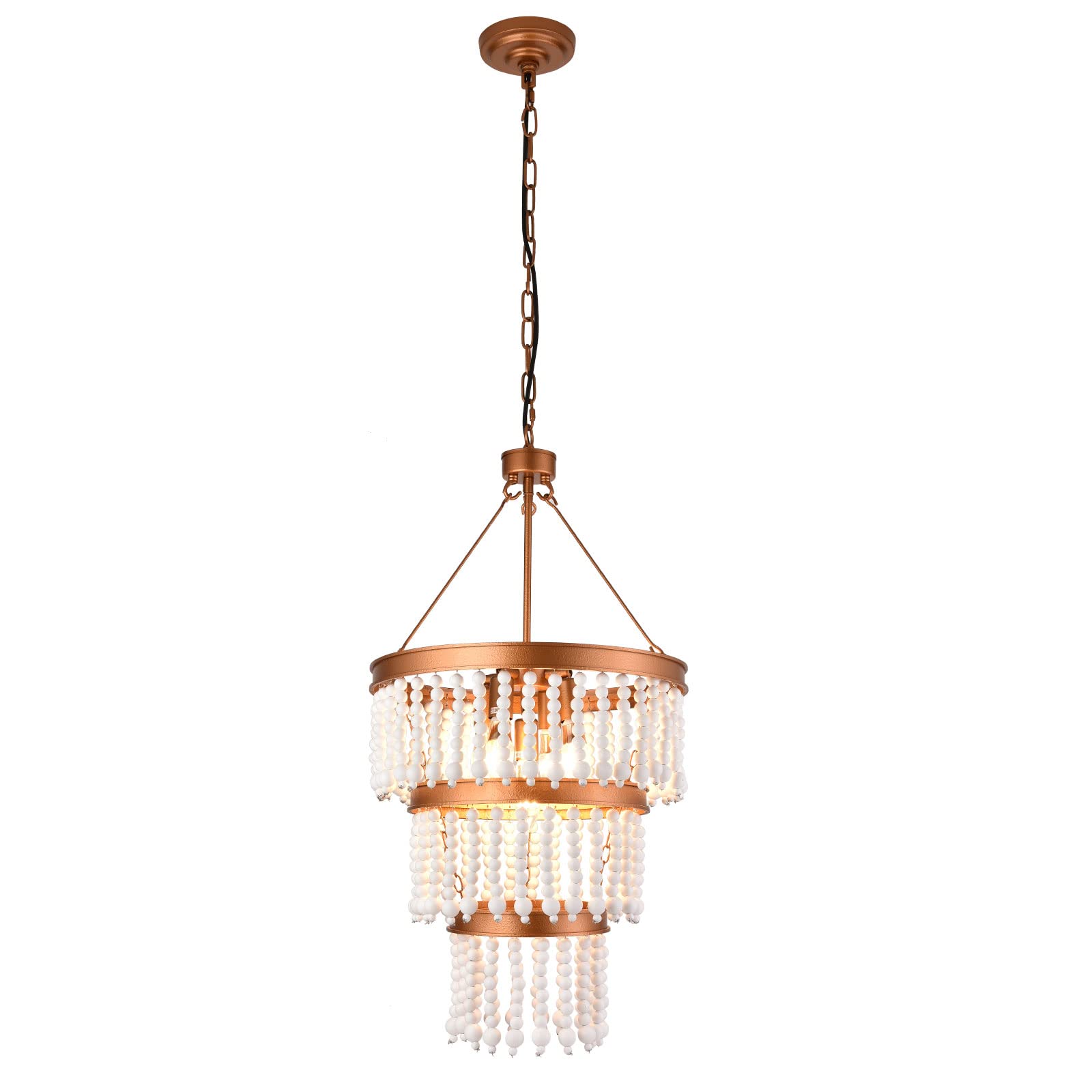 Boho Beaded Pendant Light - 5-Light Antique Vintage Farmhouse Wood Beaded Bohemian Chandelier - Perfect for Dining Room, Living Room, Foyer & Bedroom Lighting Decor