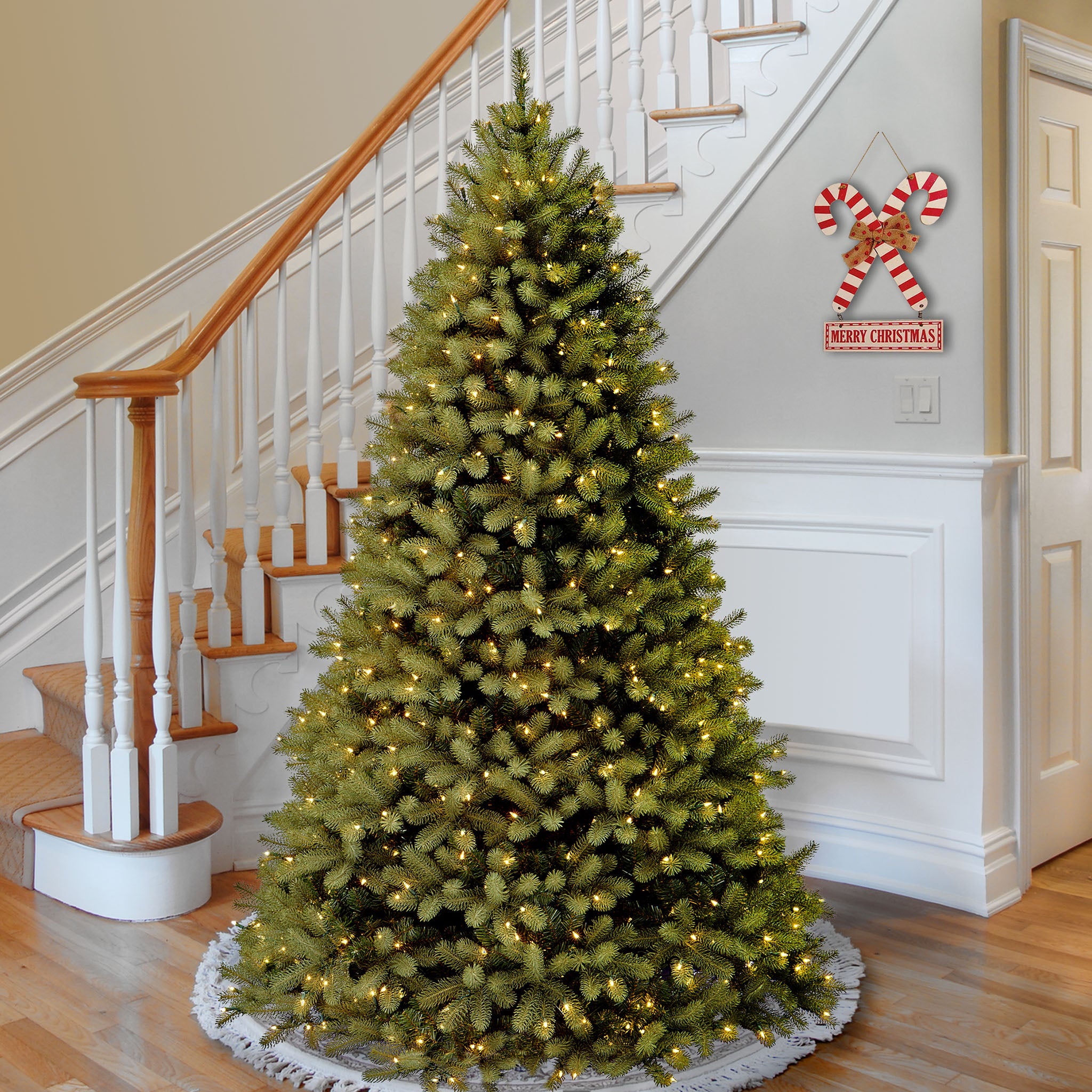 7.5 ft Pre-Lit Downswept Douglas Fir Christmas Tree with 1000 Clear LED Lights & 2295 Branch Tips - Perfect for Living Room, Office, and Holiday Decorations