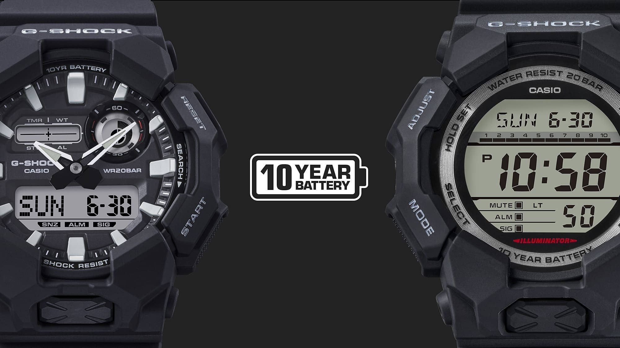 Casio G-Shock Analog-Digital Watch GA-010-1ADR - Black Resin Strap, Shock Resistant, Waterproof - Perfect for Outdoor Sports, Workouts & Everyday Wear