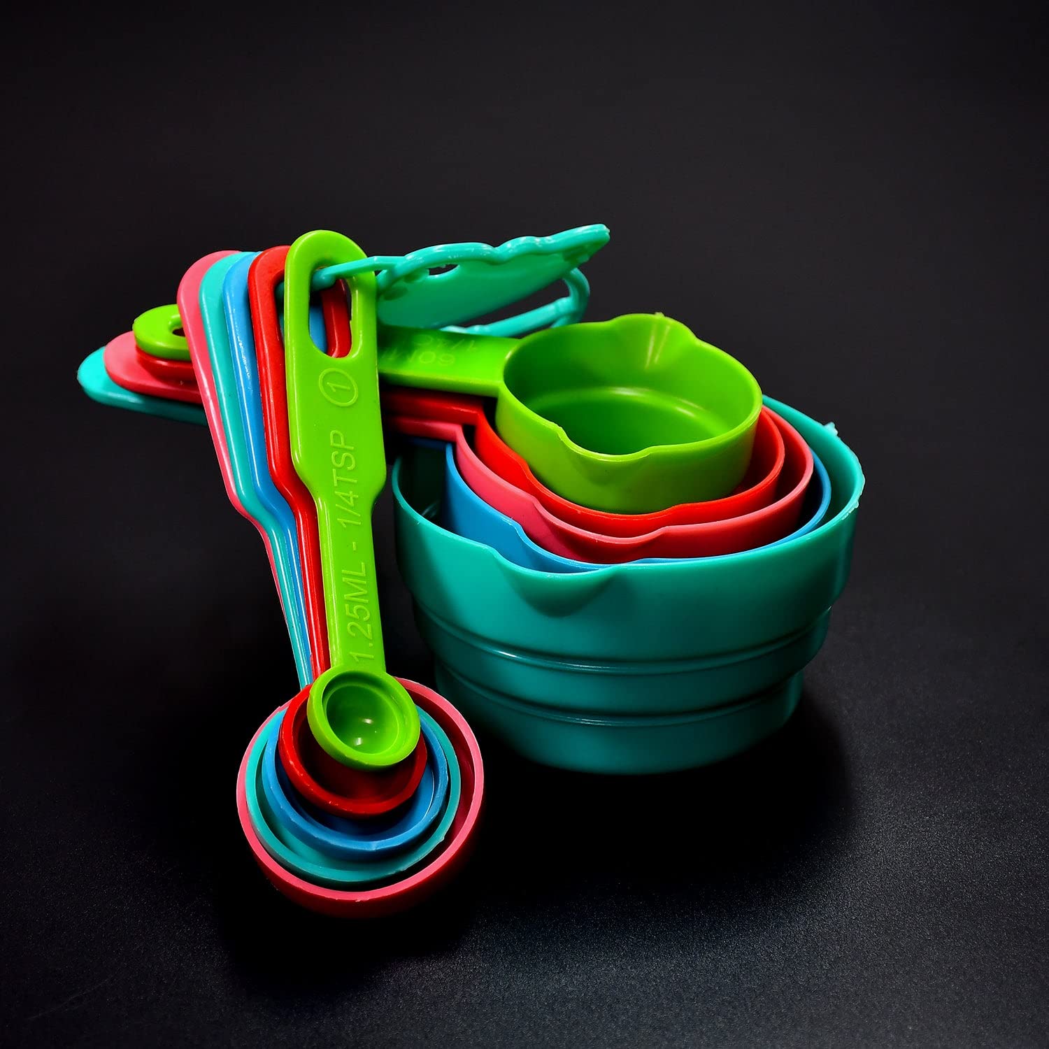 10-Piece Plastic Measuring Spoons and Cups Set - Essential Kitchen Tools for Baking, Cooking & Meal Prep | Dishwasher Safe & Space-Saving Design for Home & Professional Kitchens