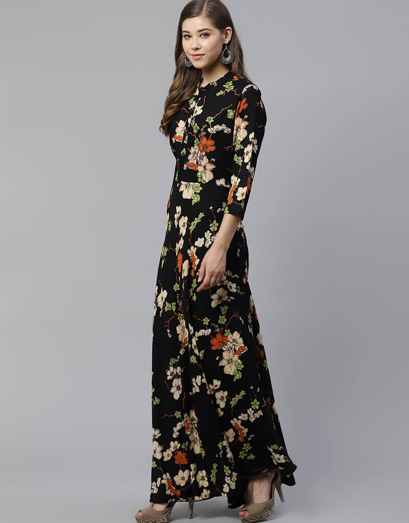 Stylish Black Viscose Rayon Anarkali Kurti for Women - Elegant Indian Ethnic Wear for Parties, Weddings & Festive Occasions