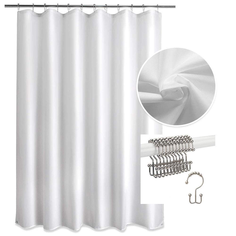 Titanker Shower Curtain Hooks & Rings Set with Fabric Liner - 12 Pack Rustproof Bathroom Accessories, Heavy Duty Magnetic Bottom for Secure Fit - Perfect for Bathroom, Dorm, Apartment, and Hotel Use