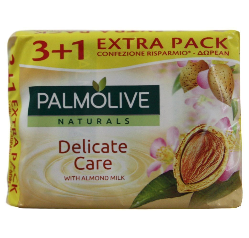 Palmolive Delicate Care Almond Milk Bar Soap - 4 Pack (90g Each) | Moisturizing & Gentle Cleansing for Sensitive Skin | Perfect for Daily Face & Body Wash, Travel & Home Use