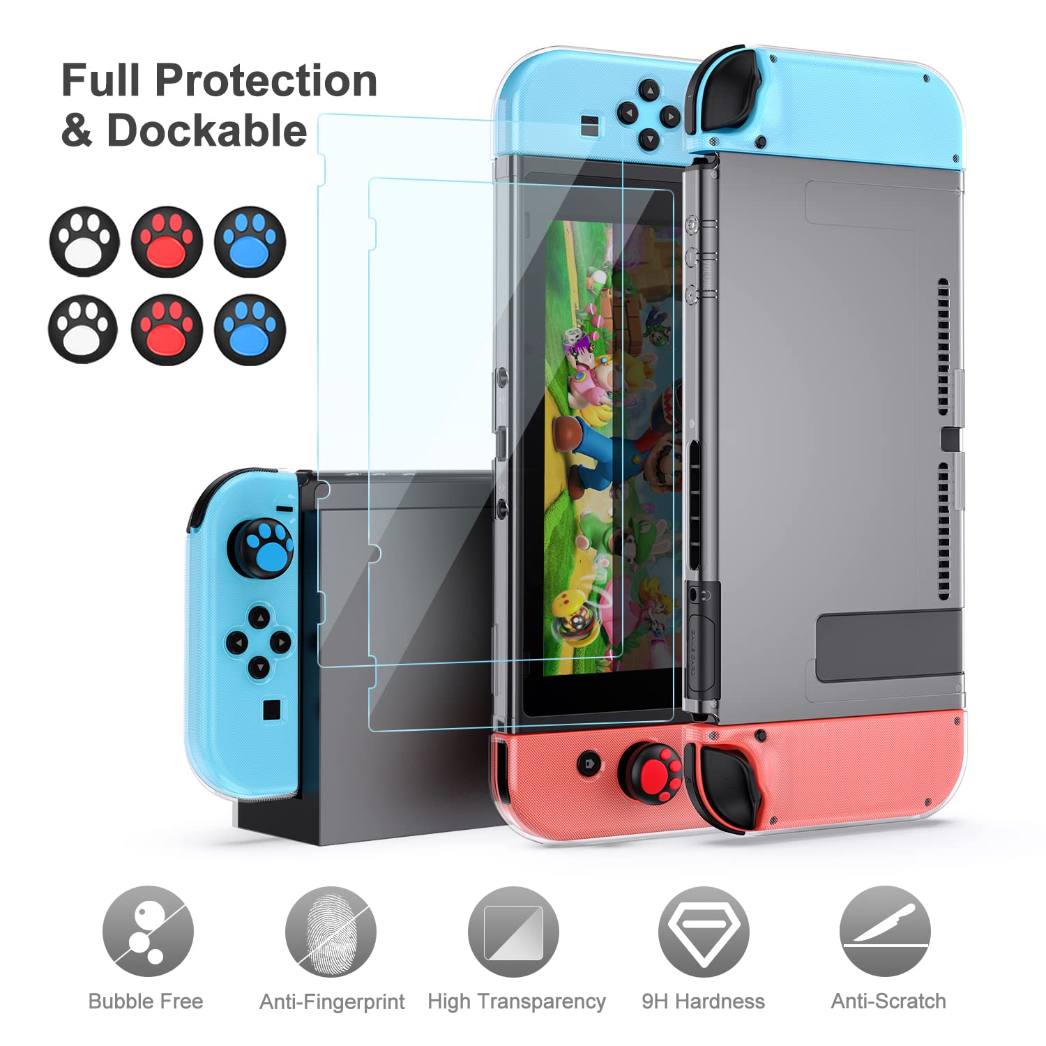 Nintendo Switch Accessories Bundle - Joy-Con Grips, Screen Protector, Carrying Case - Perfect for Gaming On-The-Go & Home Entertainment