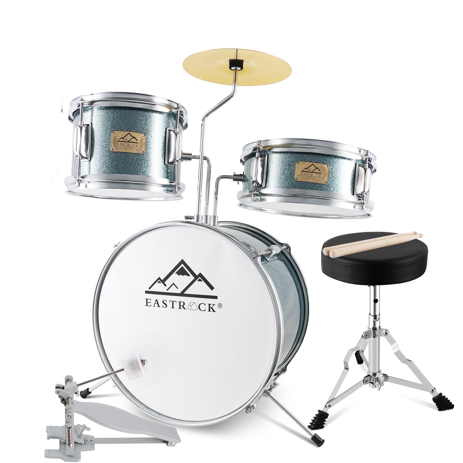 EASTROCK 3-Piece 14'' Kids Drum Set with Adjustable Throne, Cymbal, Pedal & Drumsticks - Blue-Black Beginner Drum Kit for Young Drummers | Perfect for Home Practice, Music Lessons & Birthday Gifts